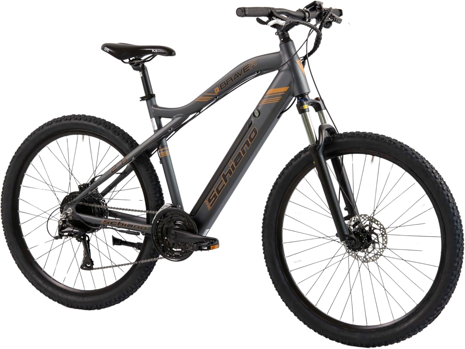 F.lli Schiano Braver, bicicleta elétrica MTB, 27,5", bateria de 36 V de 11,6 Ah removível, motor 250 W, 50 Nm, bicicleta elétrica de montanha, unissexo para adultos, cinzento