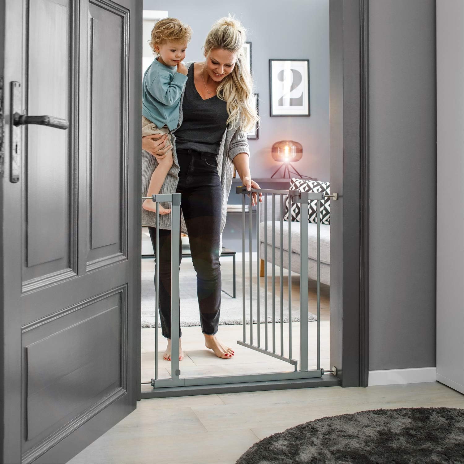 hauck Stop N Safe 2 Silver Barrera Seguridad Niños | Valla Infantil para Puertas y Escaleras de 84 a 89 cm – Sin Taladrar – Seguridad Bebé - Aptas como Vallas para Perros – Solo para Interiores