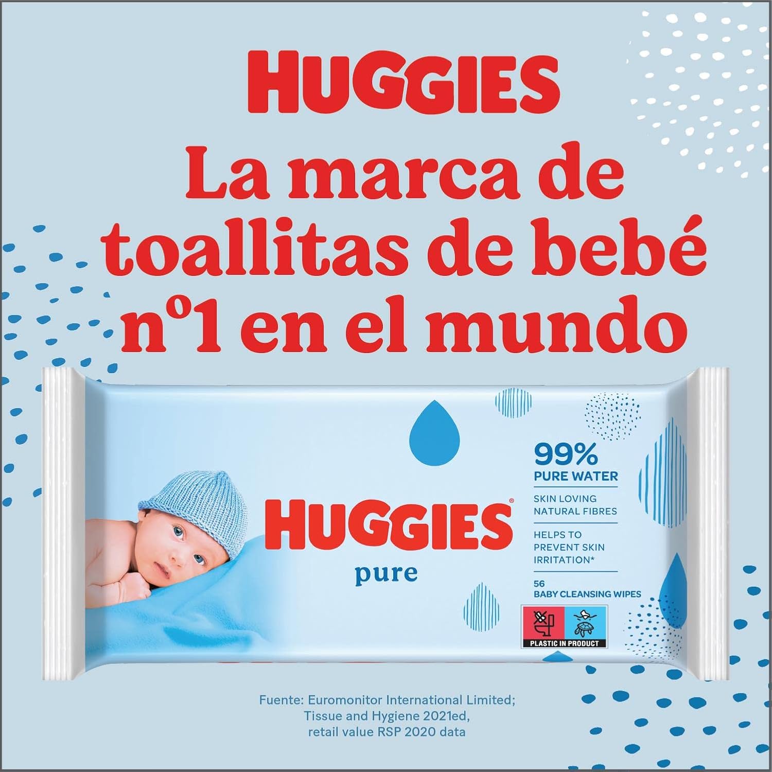 Huggies Pure, Toalhitas para bebé, 18 pacotes de 56 unidades (total 1008)