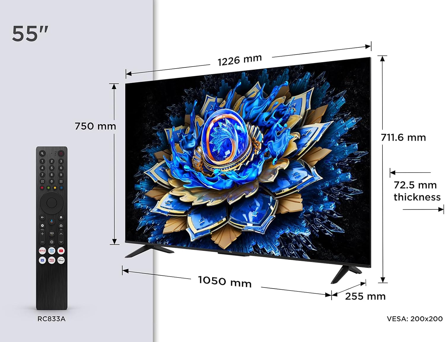 TCL 55T69C QLED 55", TV Direct LED, HDR 4K, Smart TV con Google TV (Dolby Vision y Atmos, Game Master, Motion Clarity, Compatible con Google Assistant y Alexa)