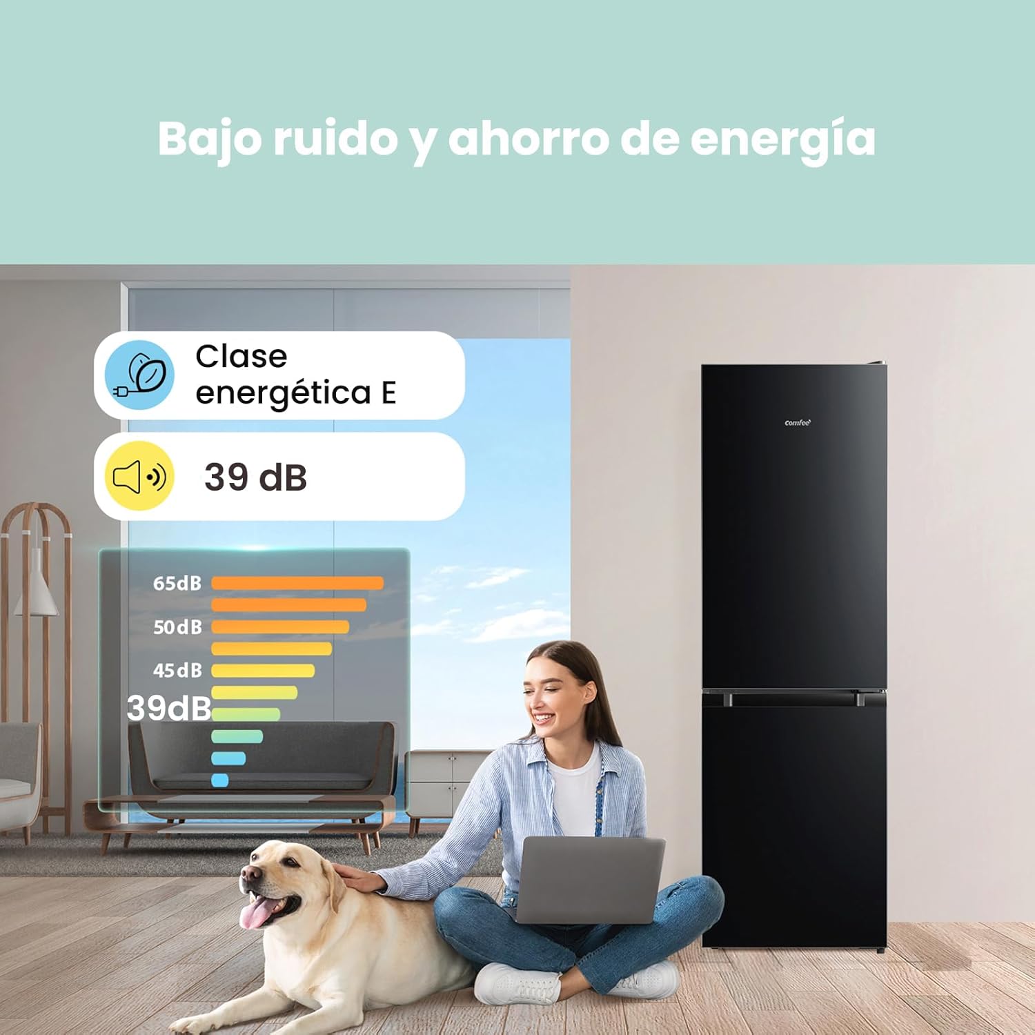 Comfee ' RCB169DK2(E) 174L frigorífico com congelador/altura 150 cm/Low Frost/temperatura ajustável do frigorífico/luz LED/195 kWh/ano/115L frigorífico/59L congelador/preto
