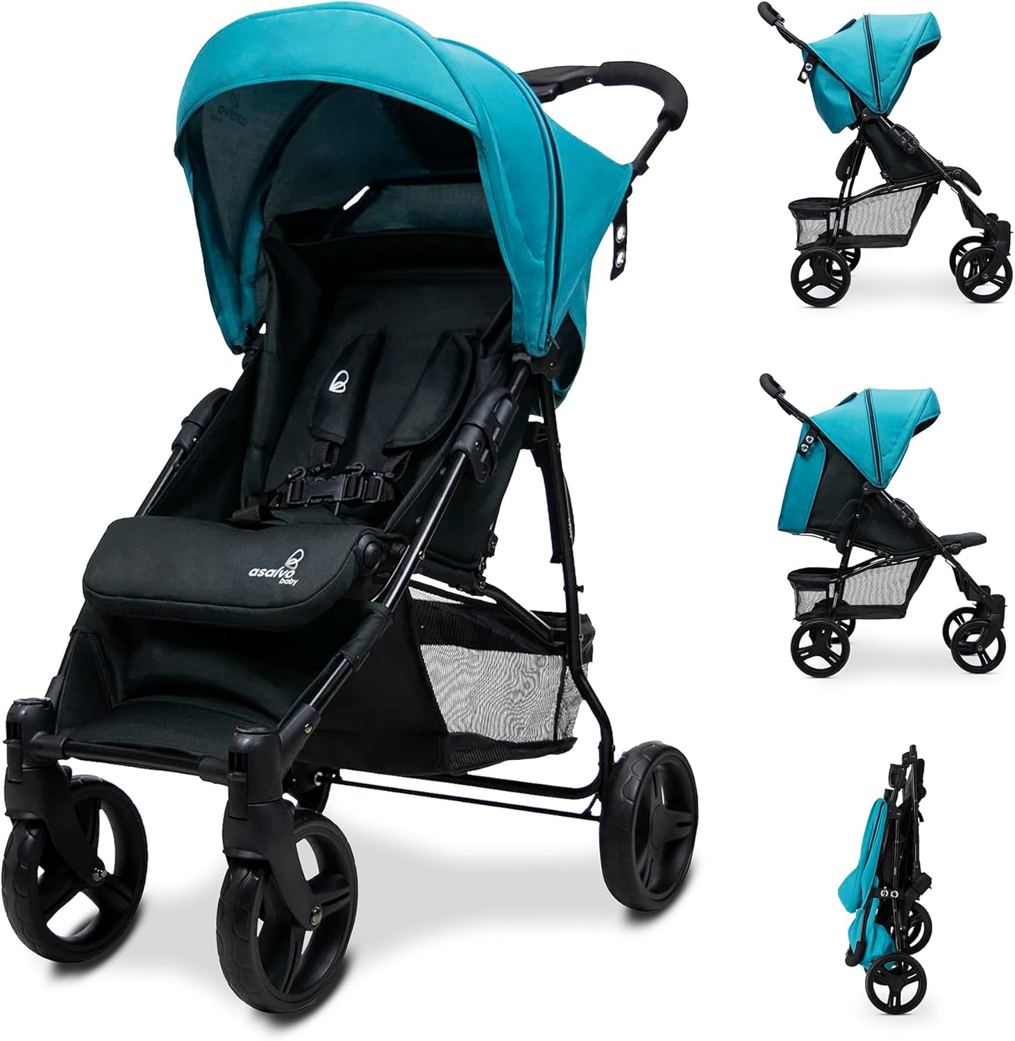 Asalvo CÁDIZ Cadeira de passeio ultra-leve, reclinável, capapta SPF50, arnês de 5 pontos, de 6 meses a 17 kg, cor petróleo