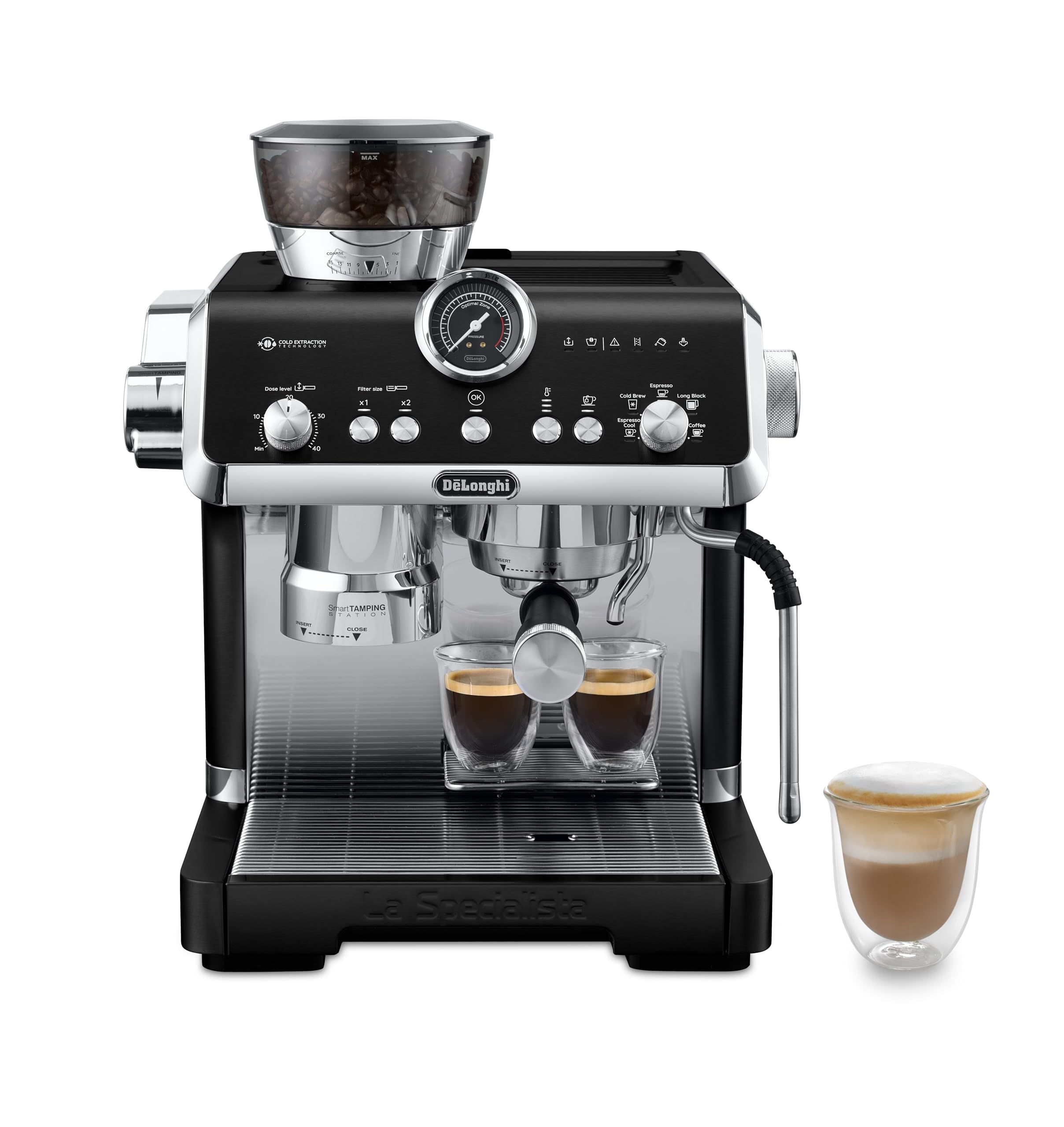De'Longhi A arte especial Evo EC9255.T, máquina de café expresso, com função Cold Brew, com jarro de leite profissional, sensor Grinding Technology, incluído kit de barista, 1550 W, titânio
