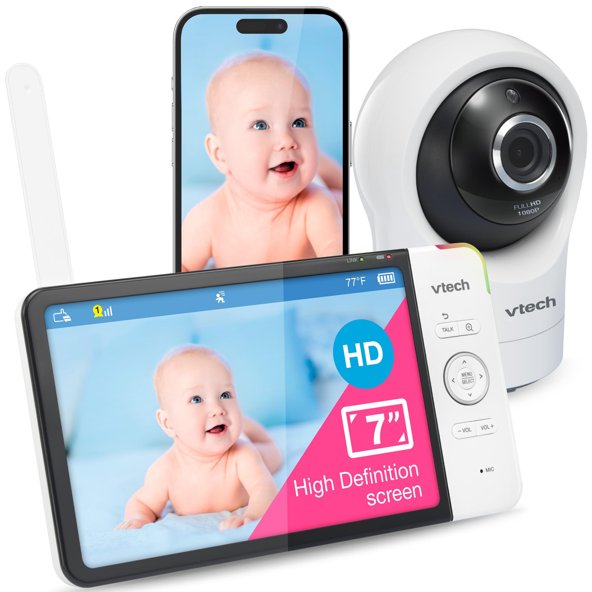 VTech VM924 Câmara de vigilância para bebé, 2600 mAh monitor de bebé com câmara de vigilância para bebés monitor sem fios de vídeo com LCD de 5" inteligente VOX visão noturna