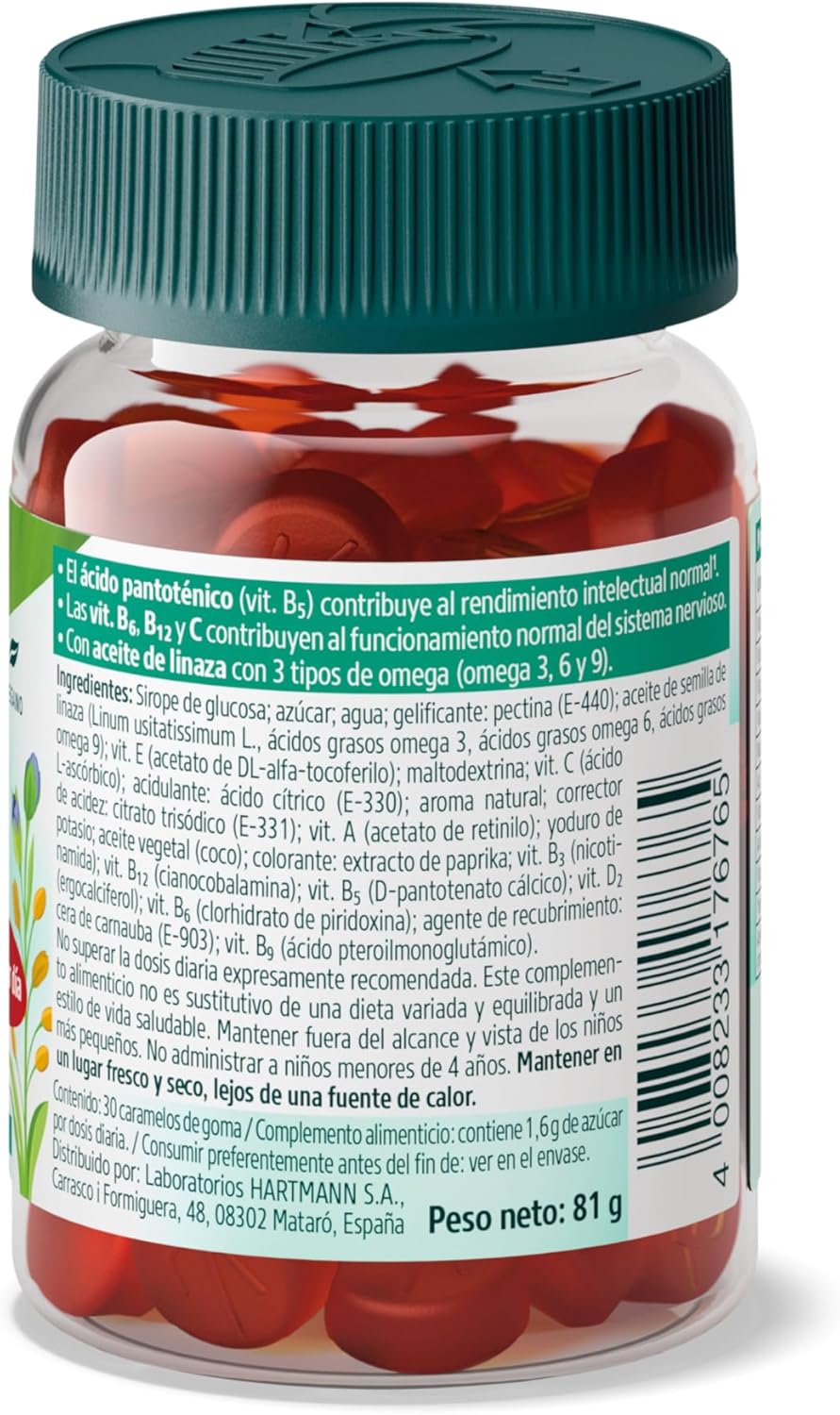 Kneipp Gummies Concentração para crianças, vitaminas A, D, E, C B3, B5, B6, B12, ácido fólico, íodo, óleo de linhaça: Omega 3, 6 e 9, desempenho intelectual, sistema nervoso, sabor laranja, 30 Gomin.