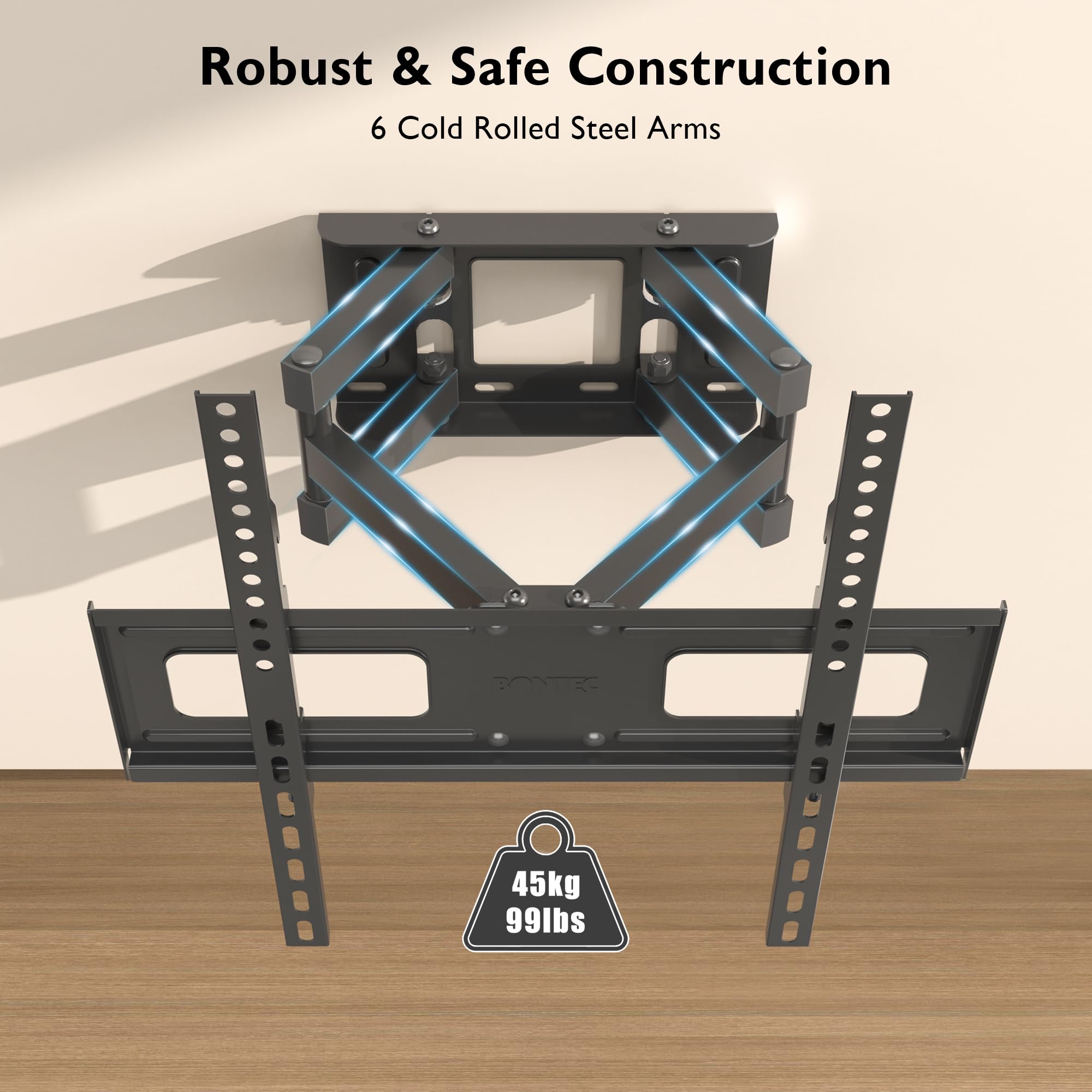 BONTEC Suporte de parede para TV para ecrãs planos e curvos de 23-70 polegadas, suporte de parede para TV inclinável e giratório, com braço duplo de movimento completo, MAX VESA 400x400mm