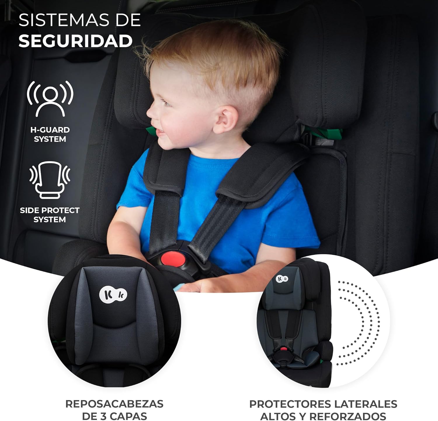 Kinderkraft SAFETY FIX 2 I-SIZE 75-150 cm Cadeira de carro grupo 1 2 3 isofix, assento largo e macio para criança, arnês interior de 5 pontos, ajuste de apoio, redutor modular, preto