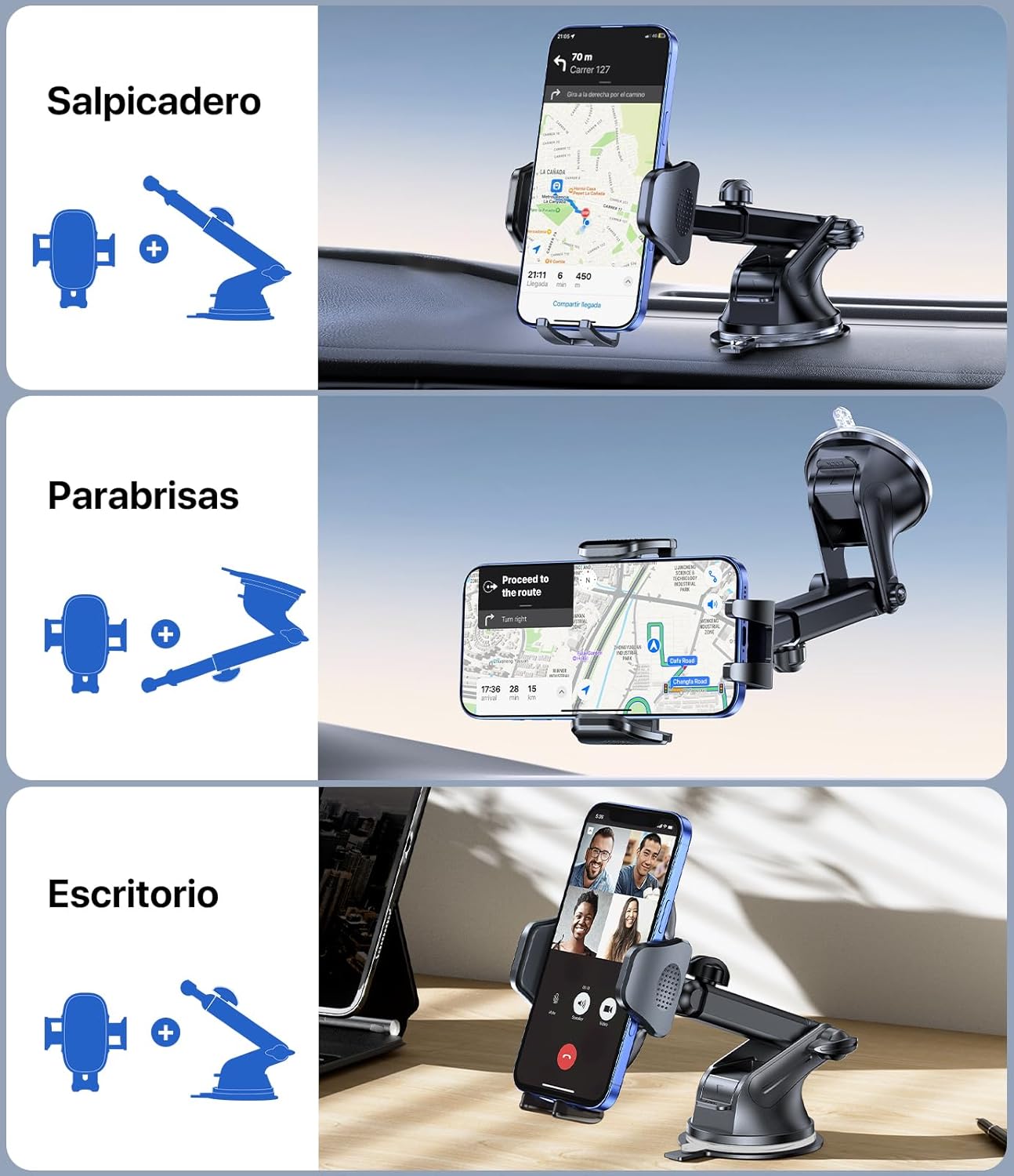 Miracase Suporte móvel carro [2025 ventosa poderosa] suporte de telemóvel carro em espirro, rotação de 360° ventosa móvel compatibilidade com iPhone e telefone de 4-7,2"