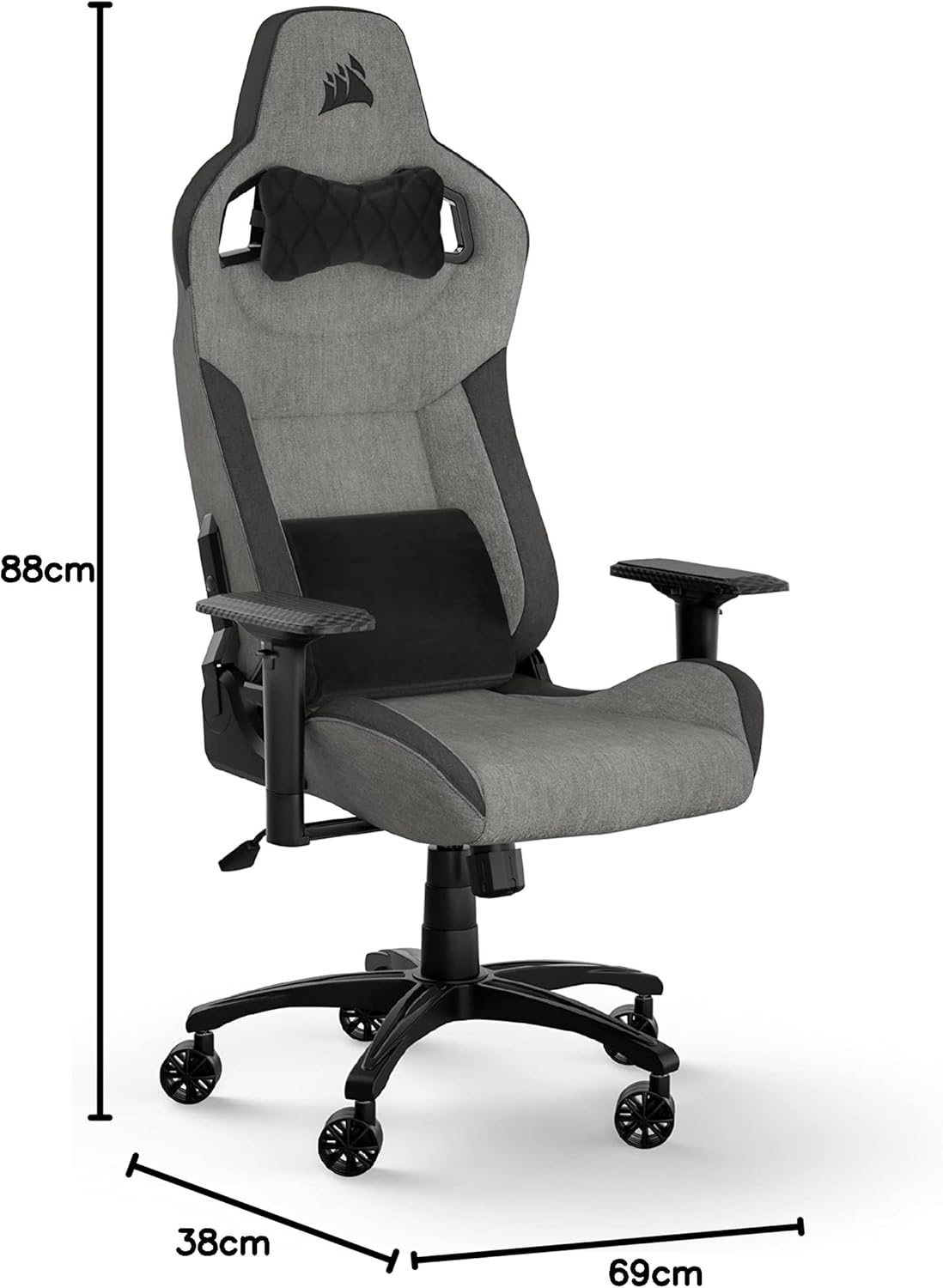 Corsair T3 Rush Cadeiras de Gamer, liga de aço, cinzento e antracite, tamanho único
