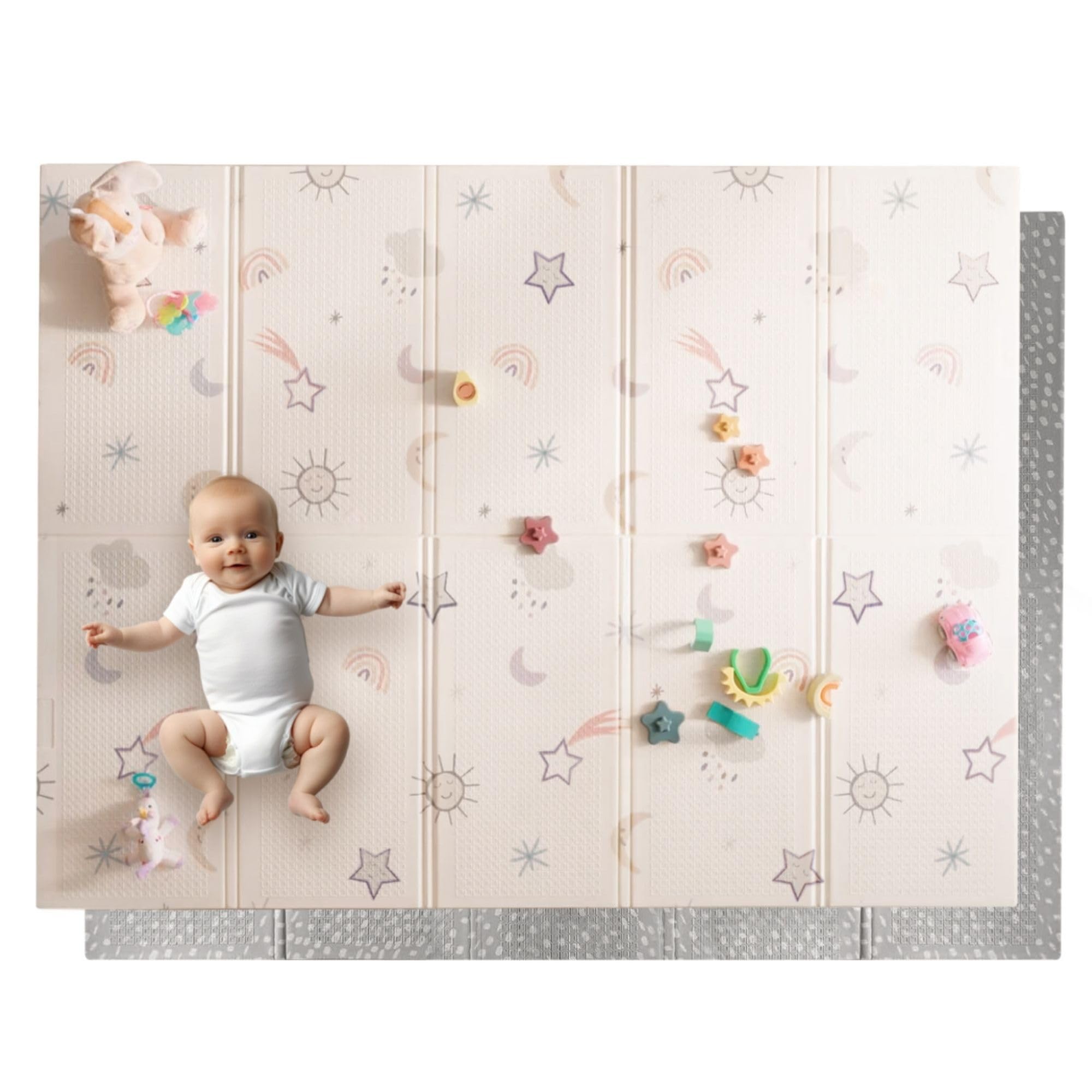Nuby - Tapete de bebé acolchoado dobrável reversível safari - tapete bebé leve para brincar no chão - tapete infantil grande com design de animais - chão bebés acolchoado portátil - 150 x 200 cm