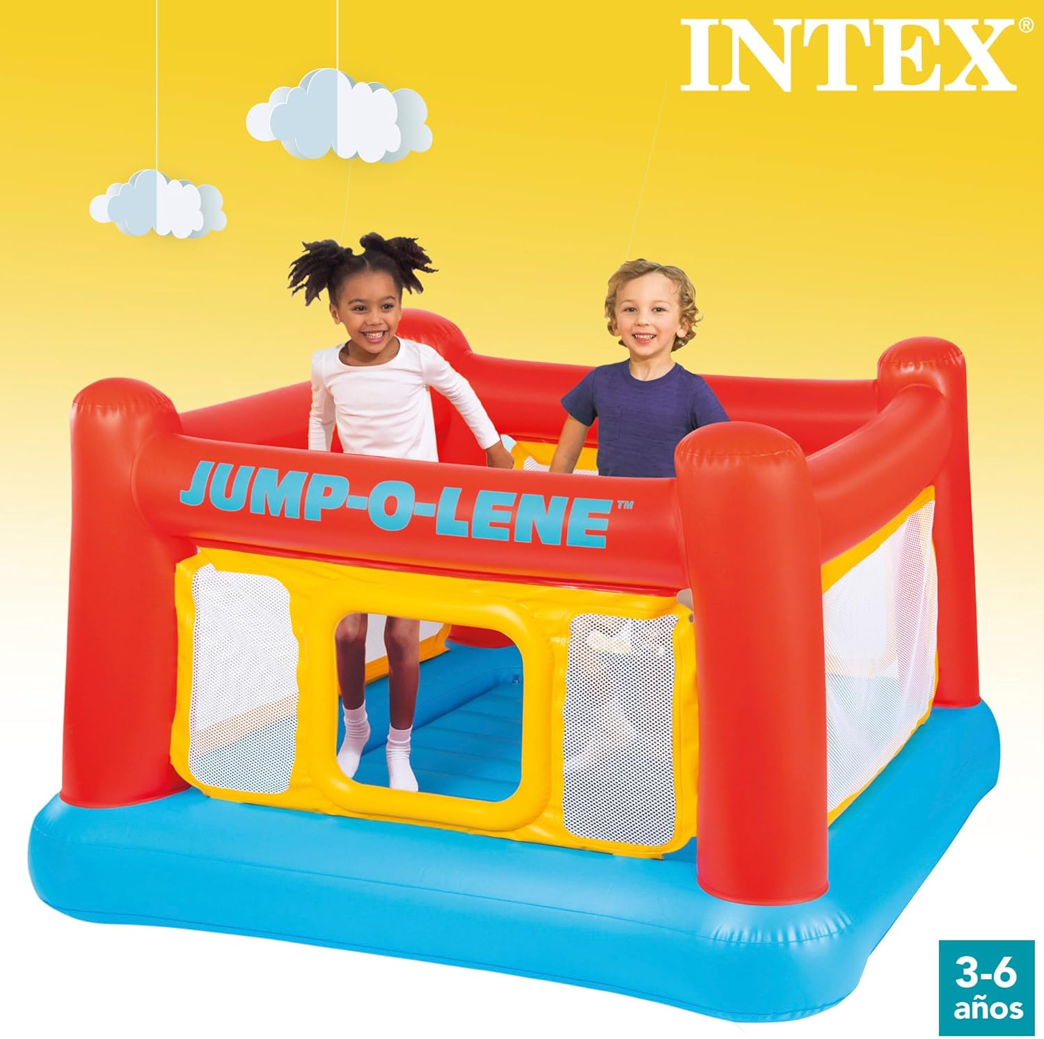 Intex Castelo insuflável para crianças, salto insuflável, 174 x 112 cm, peso máximo 54 kg, crianças entre 3 e 6 anos, castelos insufláveis, parque infantil, para interior e exterior (48260)