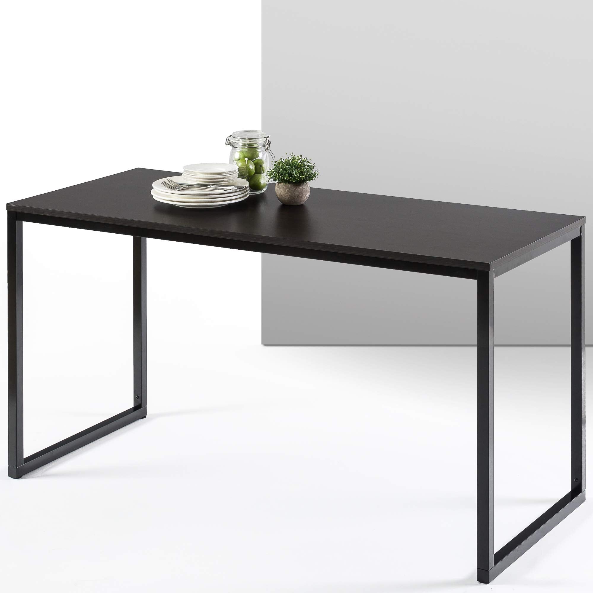Zinus Jennifer Mesa de escritorio 160x61x74 cm - Mesa de estudio moderna de metal y madera - Mesa de ordenador - Marrón y blanco
