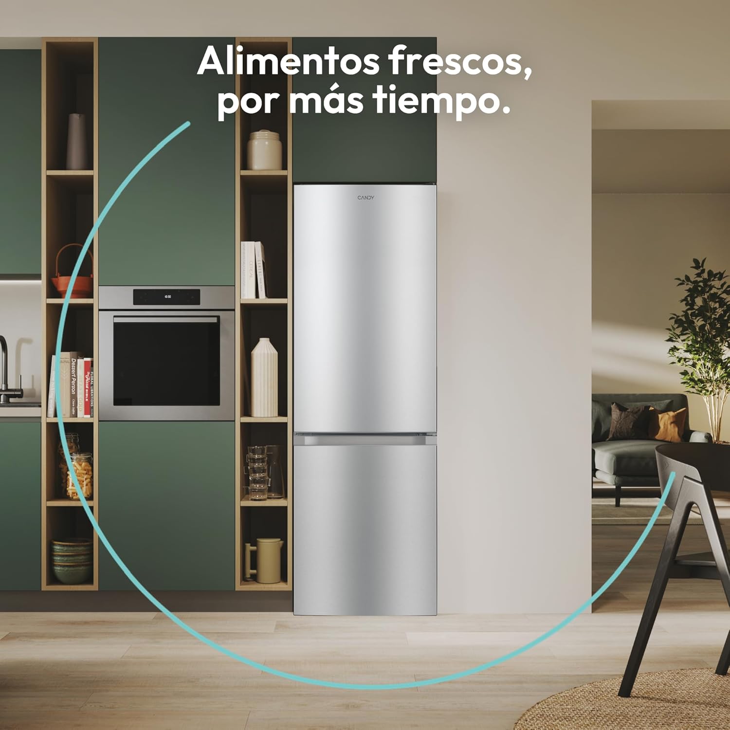 Candy CCG1S 518EX Frigorífico Combi, Ancho 55cm, Altura 1,80m, Capacidad 252L, Cajón Verdulero, Control Mecánico de la temperatura, Iluminación LED, Puerta Reversible, 41DB, Inox