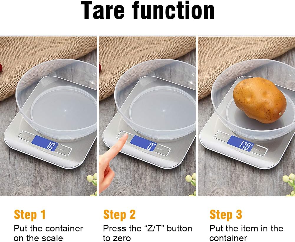 GRIFEMA - GA2002, Balança de cozinha com ecrã LCD, aço inoxidável, balança de alimentos multifuncional 5 kg/11 lbs, cinzento: Cor do ecrã: Azul [exclusivo na Amazon]