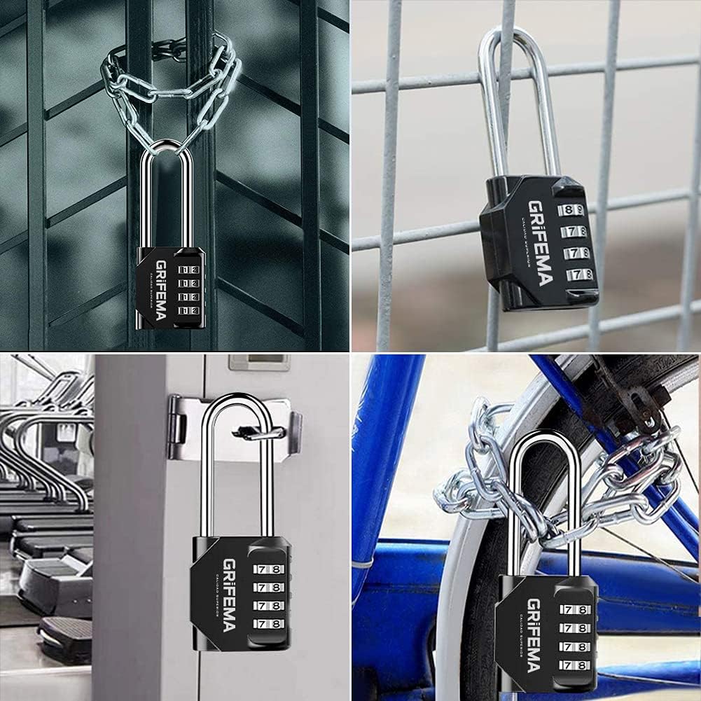 GRIFEMA, GA1002, Candado de Combinación Extendido, 2 Piezas, Cerradura de Combinación de 4 dígitos para Escuela, Adecuada para gimnasio, Maleta de Equipaje, Negro, Largo