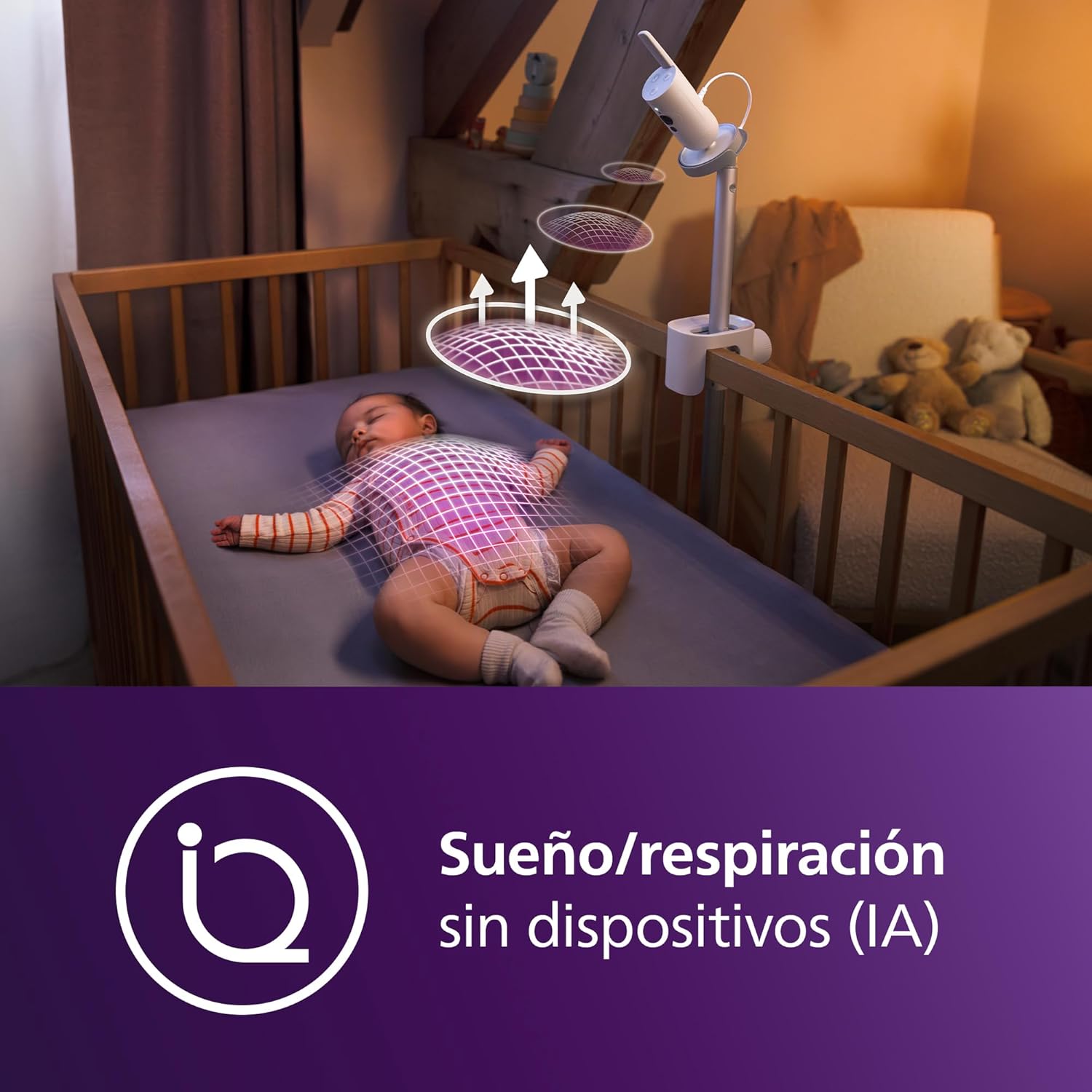 Philips Avent monitor de bebé conectado premium, o monitor mais avançado da Avent até à data, monitorização do sono e respiração por IA, tradução do choro, SCD973/26
