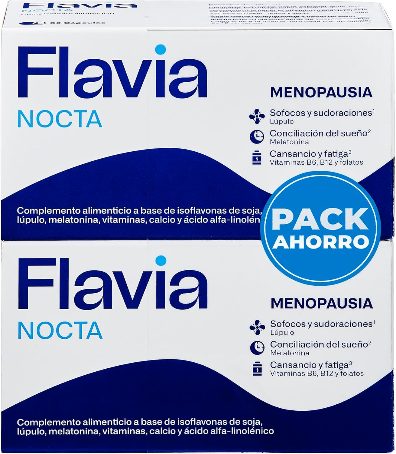 FLAVIA Nocta 2 unidades x 30 comprimidos, alivia os sintomas da menopausa, isoflavonas de soja e melatonina, melhora o sono, bem-estar dos ossos, diminui o cansaço e fadiga, estudos clínicos