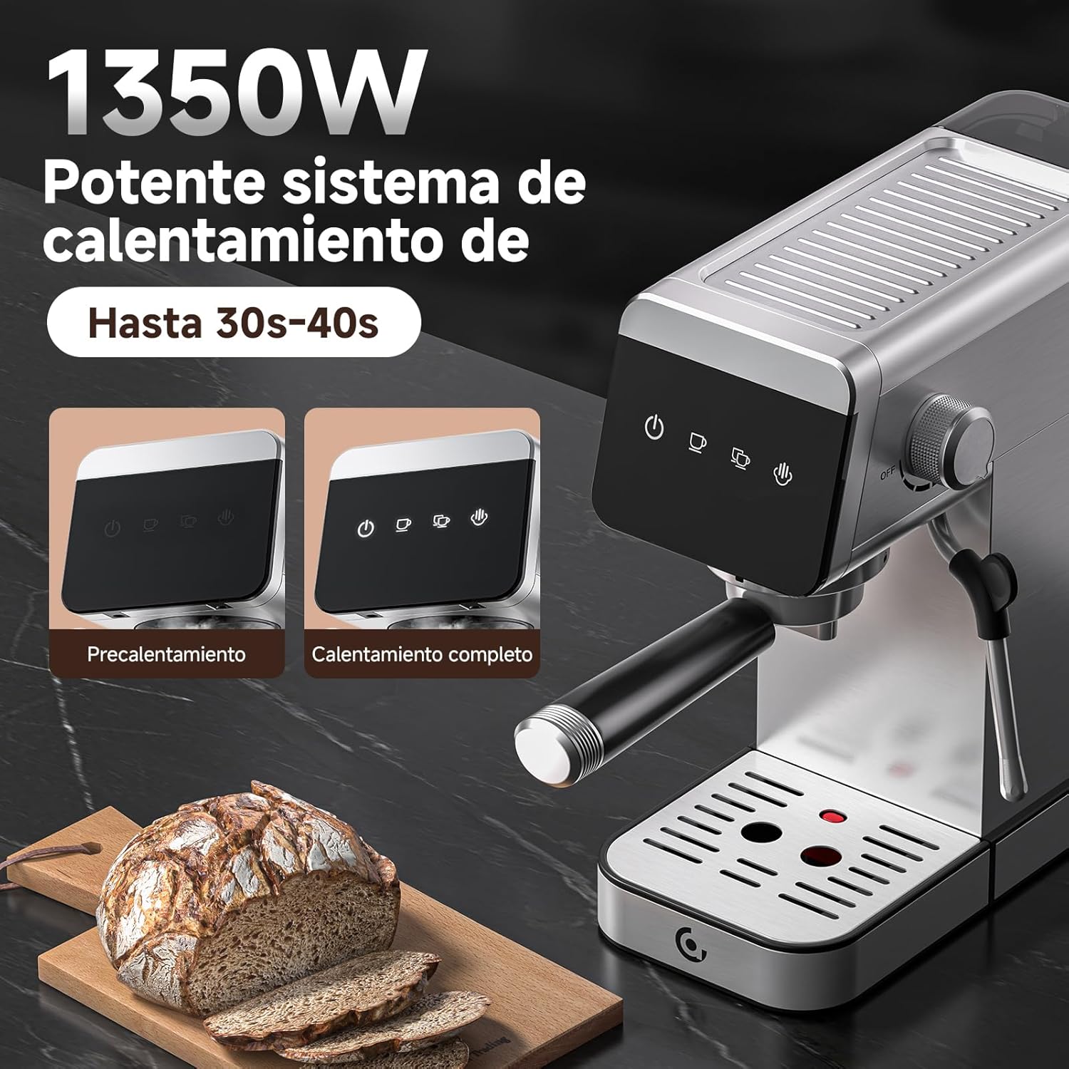 AMZCHEF Cafeteira expresso de 20 barras com ecrã LED máquina de café tudo em um com depósito removível de 1,2 litros para presentes da casa cafeteira de aço inoxidável compacta, 1350 W