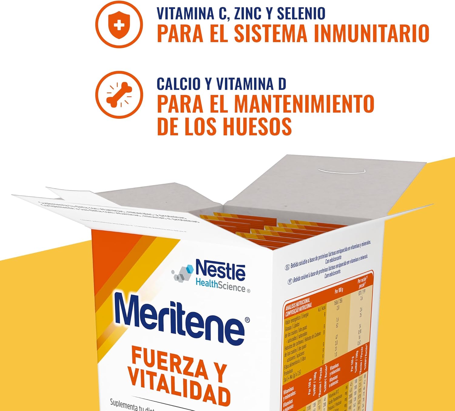 Meritene | Fuerza y Vitalidad | Batidos Sabor Vainilla | Fuerza para tus Músculos, Vitalidad para ti | Solución Nutricional para Adultos con Proteínas, Vitaminas y Minerales | 15 Sobres | 450 gr