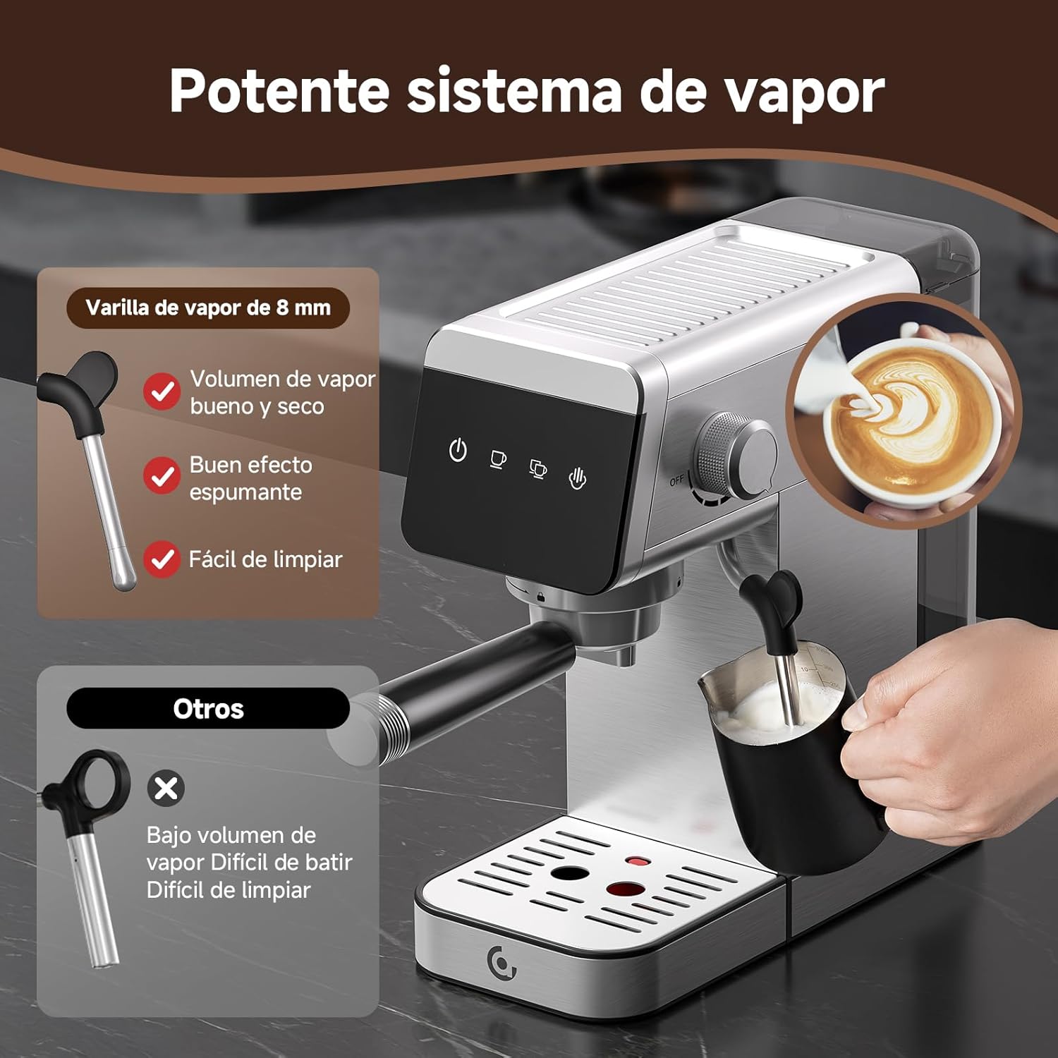 AMZCHEF Cafeteira expresso de 20 barras com ecrã LED máquina de café tudo em um com depósito removível de 1,2 litros para presentes da casa cafeteira de aço inoxidável compacta, 1350 W