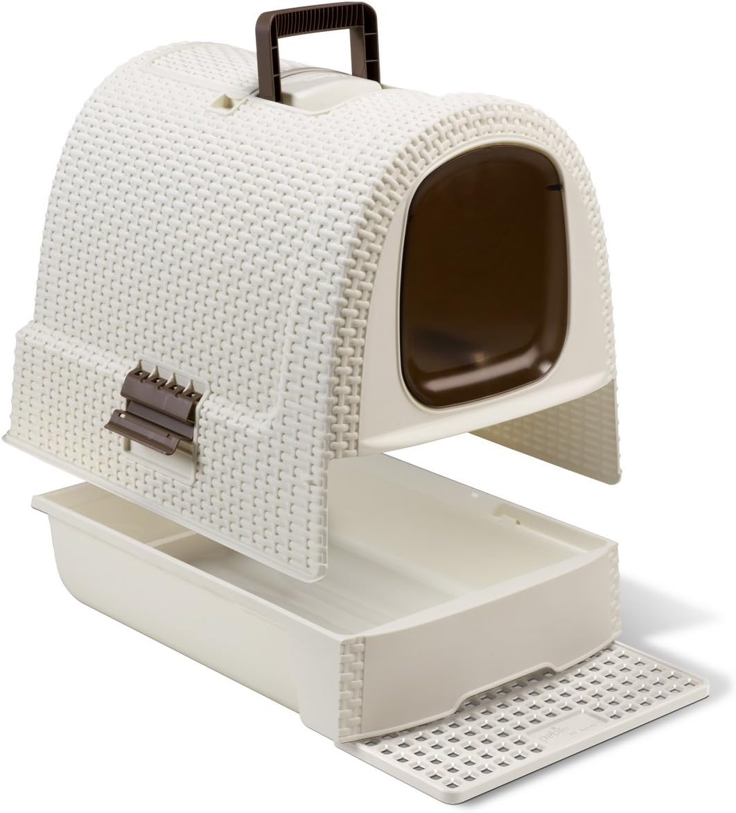 CURVER Inodoro para gatos, bandeja sanitária fechada, compartimento inferior removível para facilitar a limpeza, pá de areia e tapete incluídos, dimensões: 40 x 38,5 x 51,5 cm branco