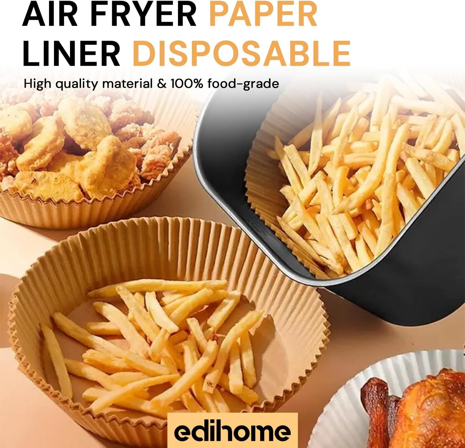 edihome, Papel de fritadeira de ar, Fryer Air, 100 unidades, 20-24 cm, BPA Free, descartável, para forno, acessórios para fritadeira sem óleo de 5 a 8 litros (20-24 cm, quadrado)