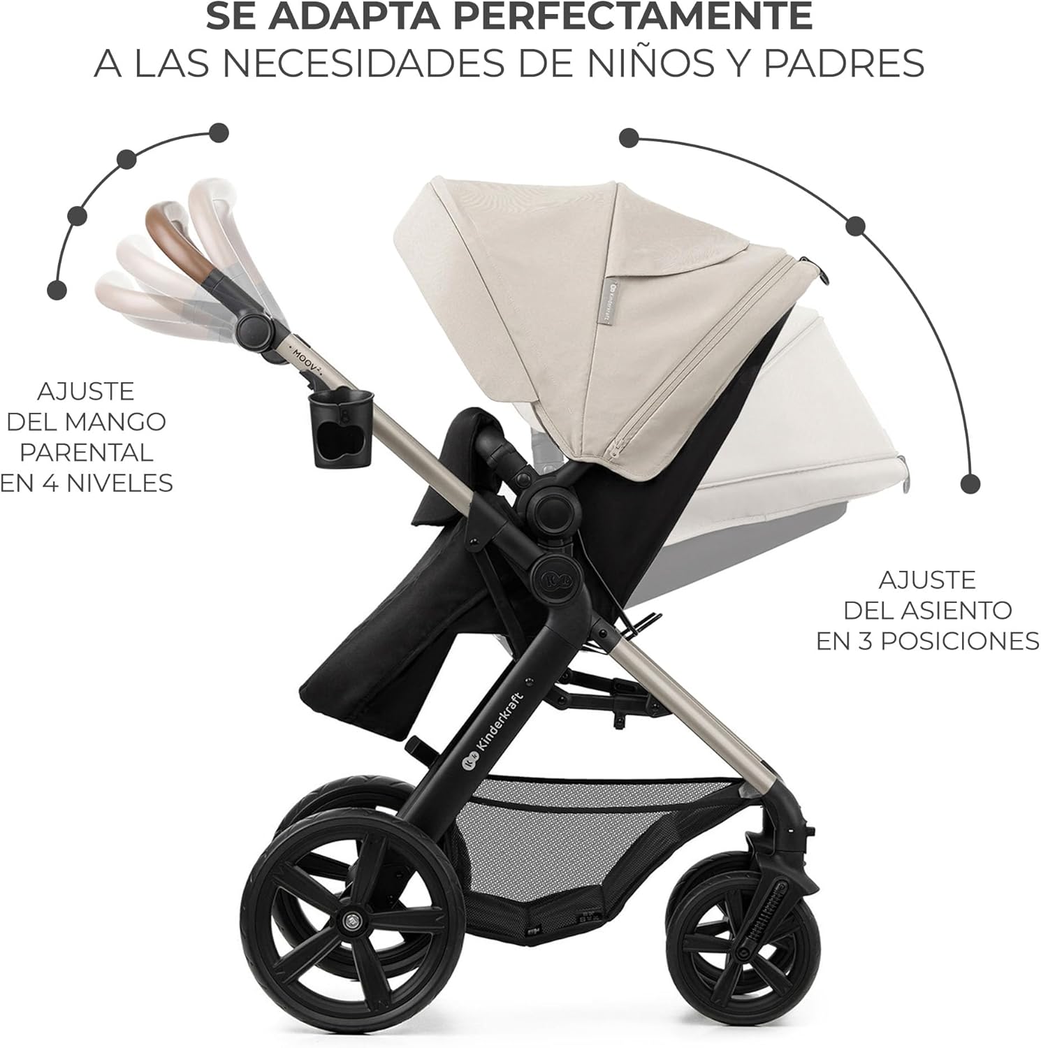 Kinderkraft MOOV2 Carrinho de bebé 3 em 1, EVA, Mink PRO I-Size, sistema de viagem, carrinho para bebé, carrinho de passeio, dobrável, para recém-nascido, desde o nascimento até aos 3 anos, cinzento