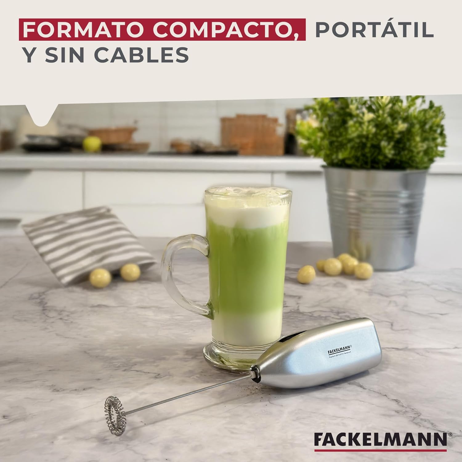 Fackelmann Coffee &Tea Espumador de leite, batedor Capuchino cinzento, 20 x 3,5 cm