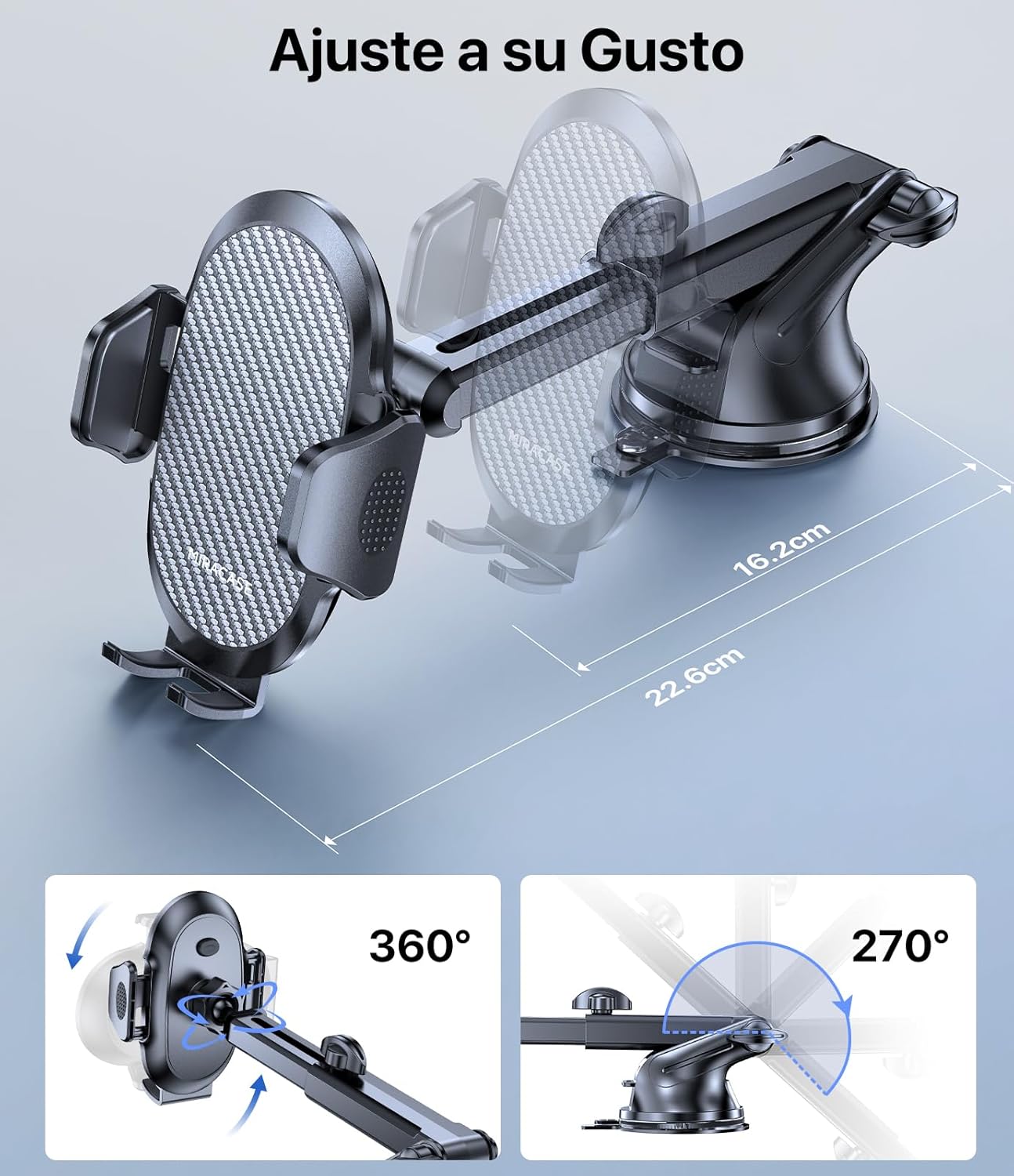 Miracase Suporte móvel carro [2025 ventosa poderosa] suporte de telemóvel carro em espirro, rotação de 360° ventosa móvel compatibilidade com iPhone e telefone de 4-7,2"
