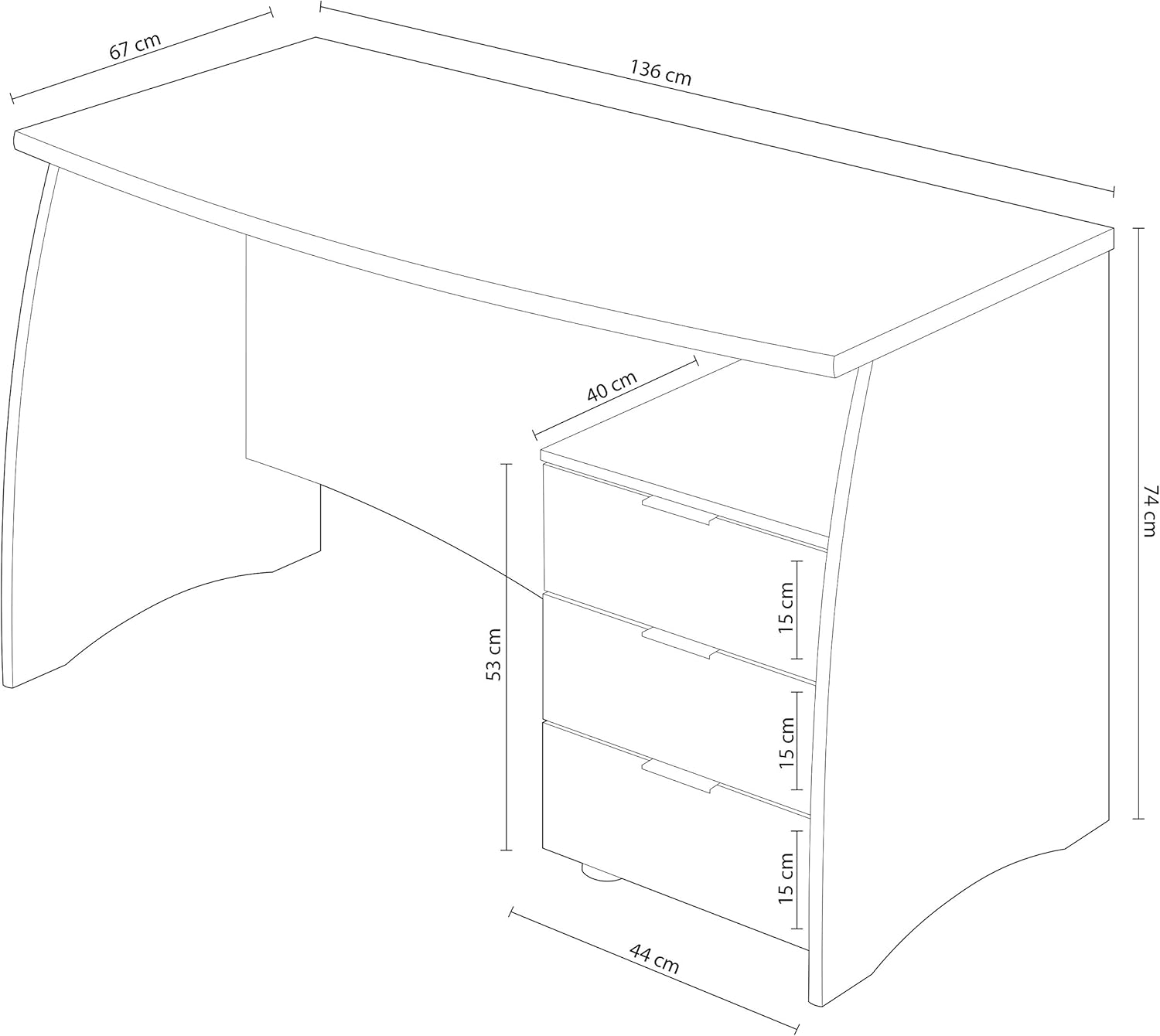 Habitdesign Mesa de Despacho con 3 Cajones, Mesa de Oficina o Estudio, Modelo Stil, Acabado en Balnco Artik y Roble Canadian, Medidas: 136 cm (Ancho) x 67 cm (Fondo) x 74 cm (Alto)