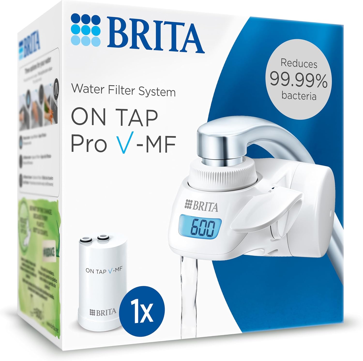 BRITA Sistema de filtragem para torneira, água filtrada de excelente sabor, inclui 1 filtro para torneira, 600 litros de água filtrada por cartucho, cor branca