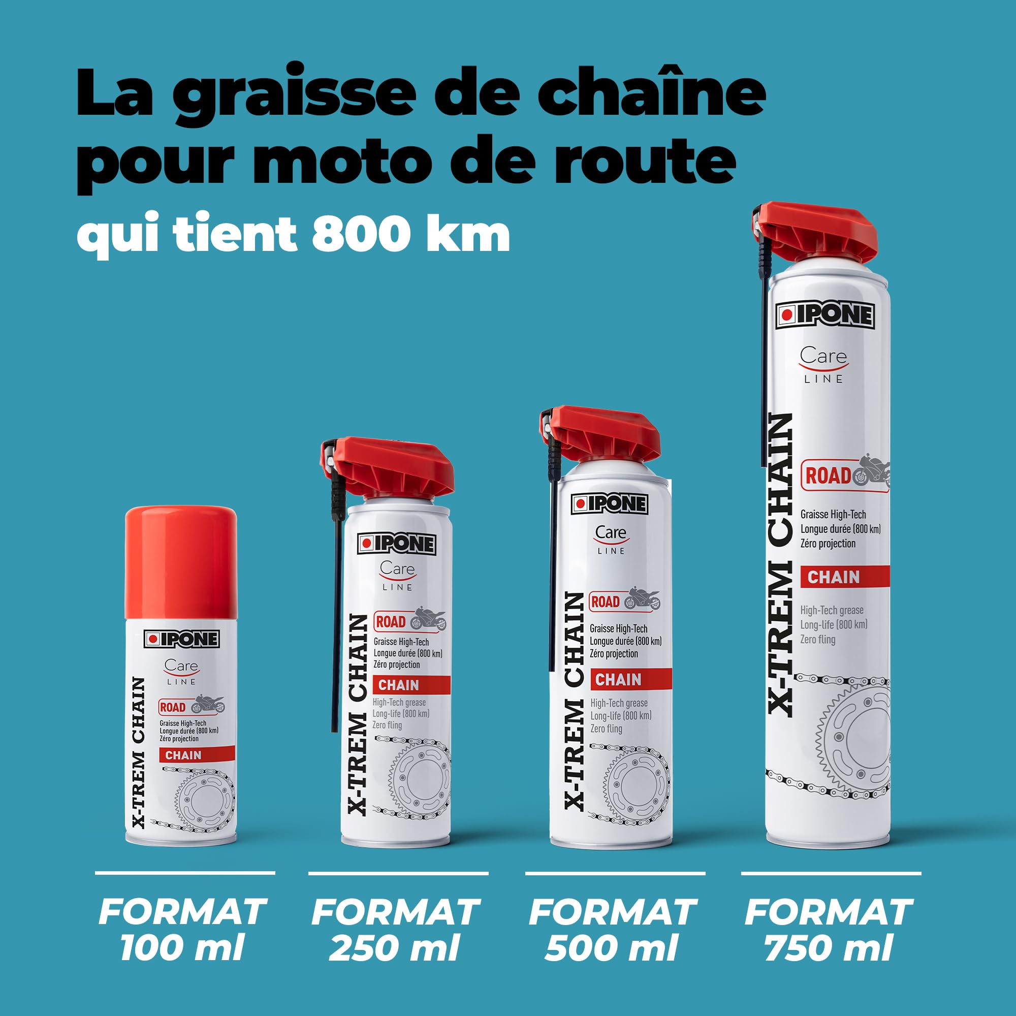 IPONE - Graxa para correntes de motos de estrada X-Trem Chain Road - Longa duração 800 km - Pulverização precisa sem salpicos - Spray com difusor multiposição 250 ml