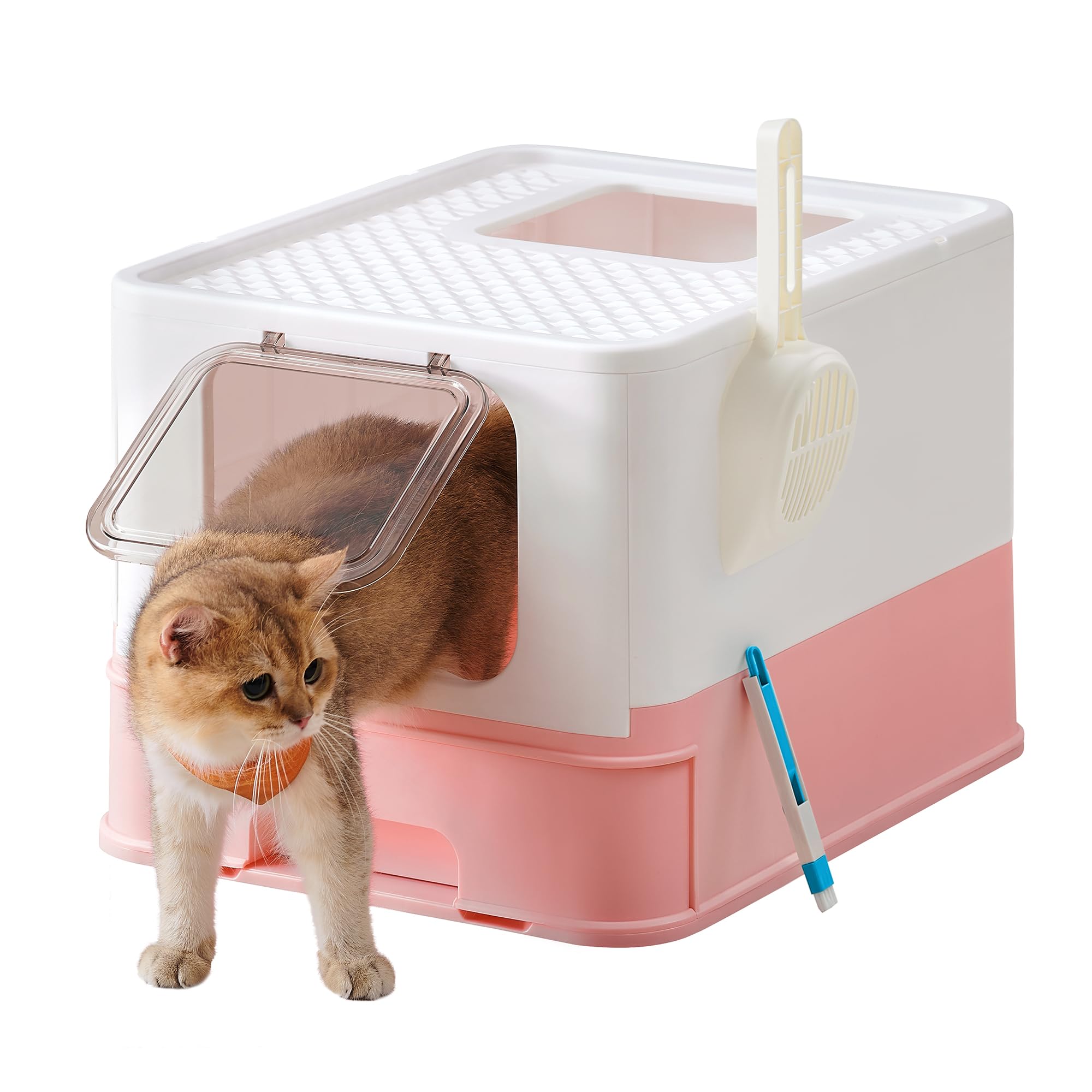 Feandrea Areia para gatos, caixa de areia com bandeja removível, pá, escova, espaço para gatos grandes, carga de 15 kg, anti-filtração, anti-fugas, bege e preto PPT001W01