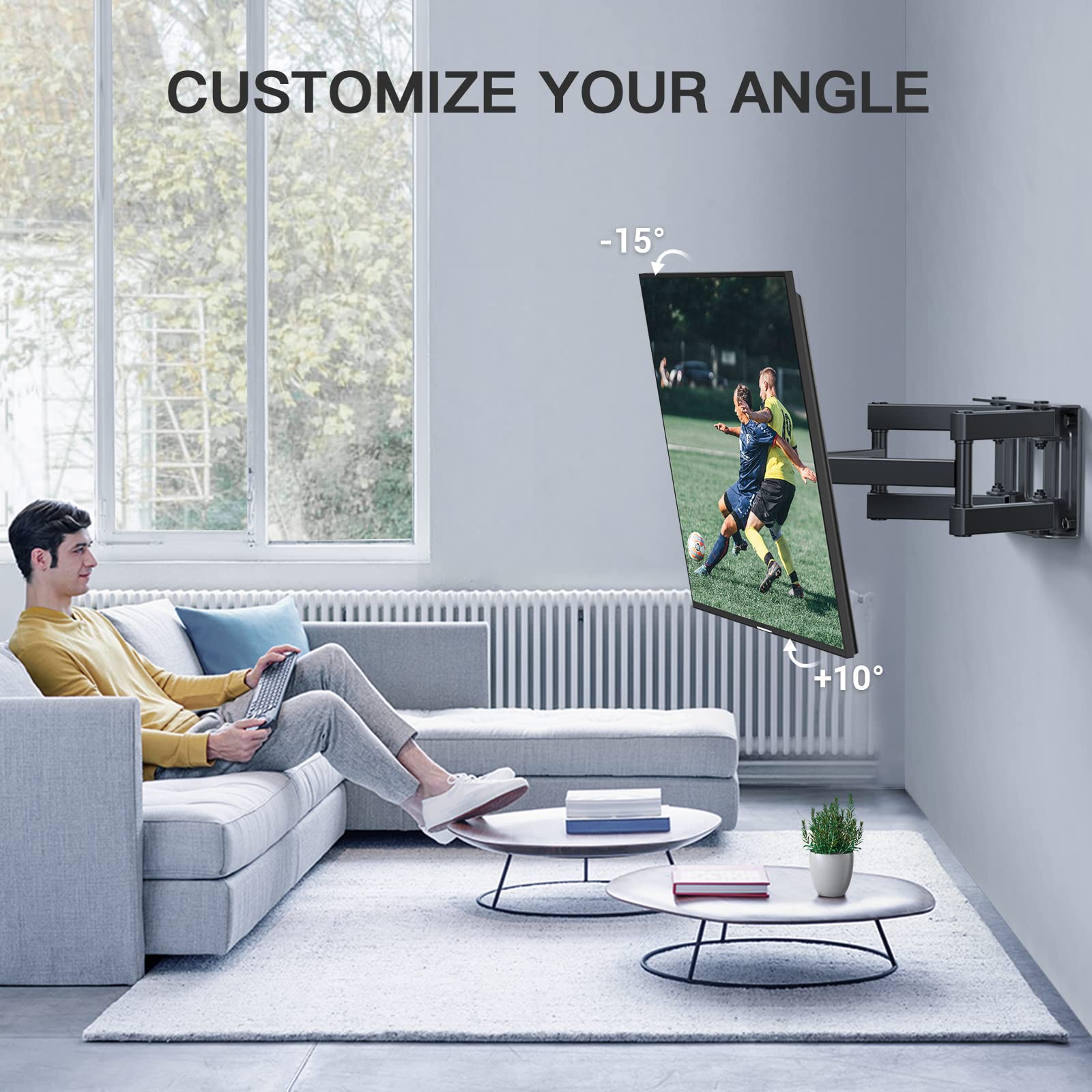 PERLESMITH Suporte de TV de parede articulado, inclinável e giratório – Suporte de TV para telas de 26 a 70 polegadas – MAX VESA 400x400 mm, para suportar 45 kg