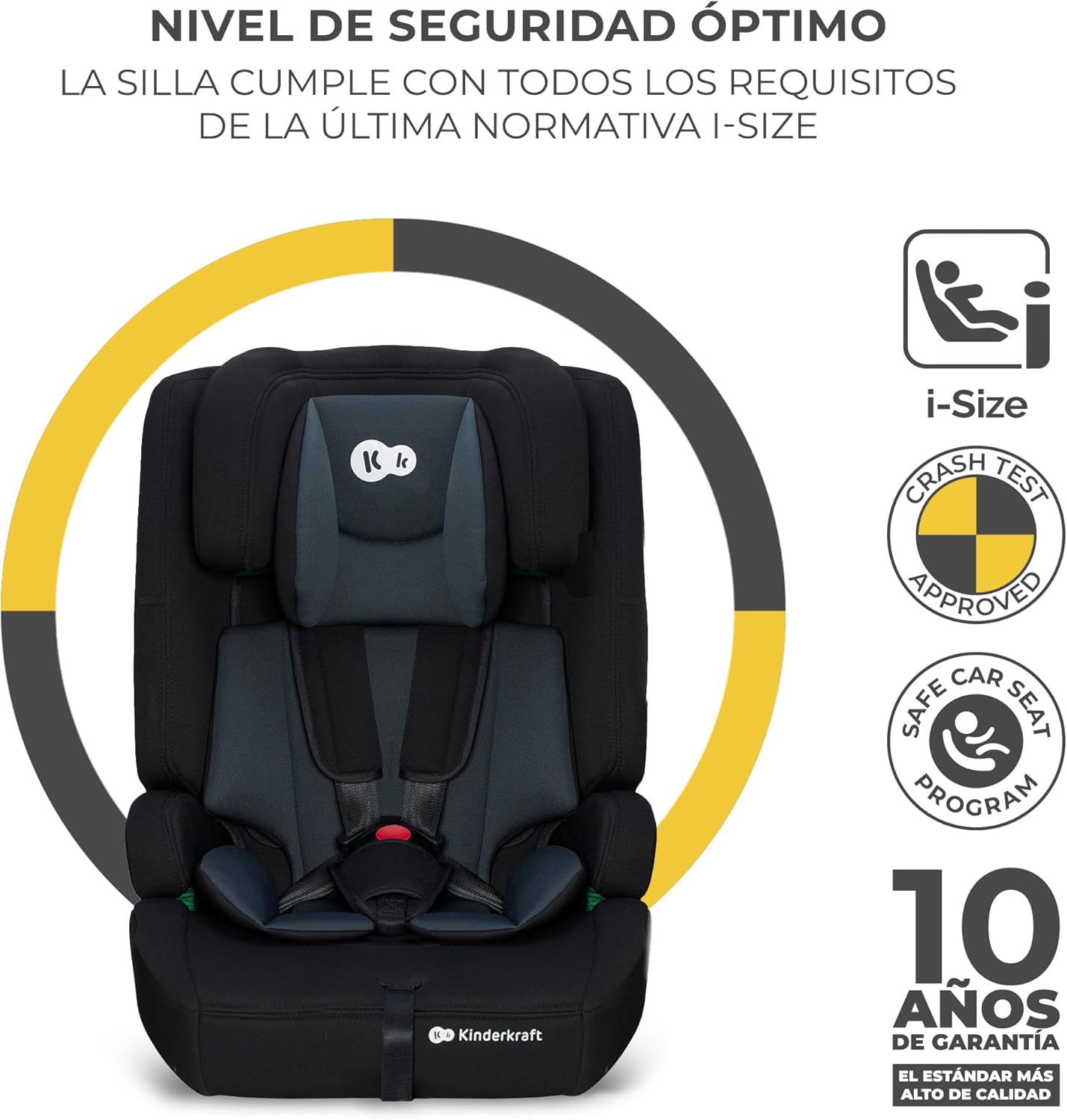 Kinderkraft SAFETY FIX 2 I-SIZE 75-150 cm Cadeira de carro grupo 1 2 3 isofix, assento largo e macio para criança, arnês interior de 5 pontos, ajuste de apoio, redutor modular, preto