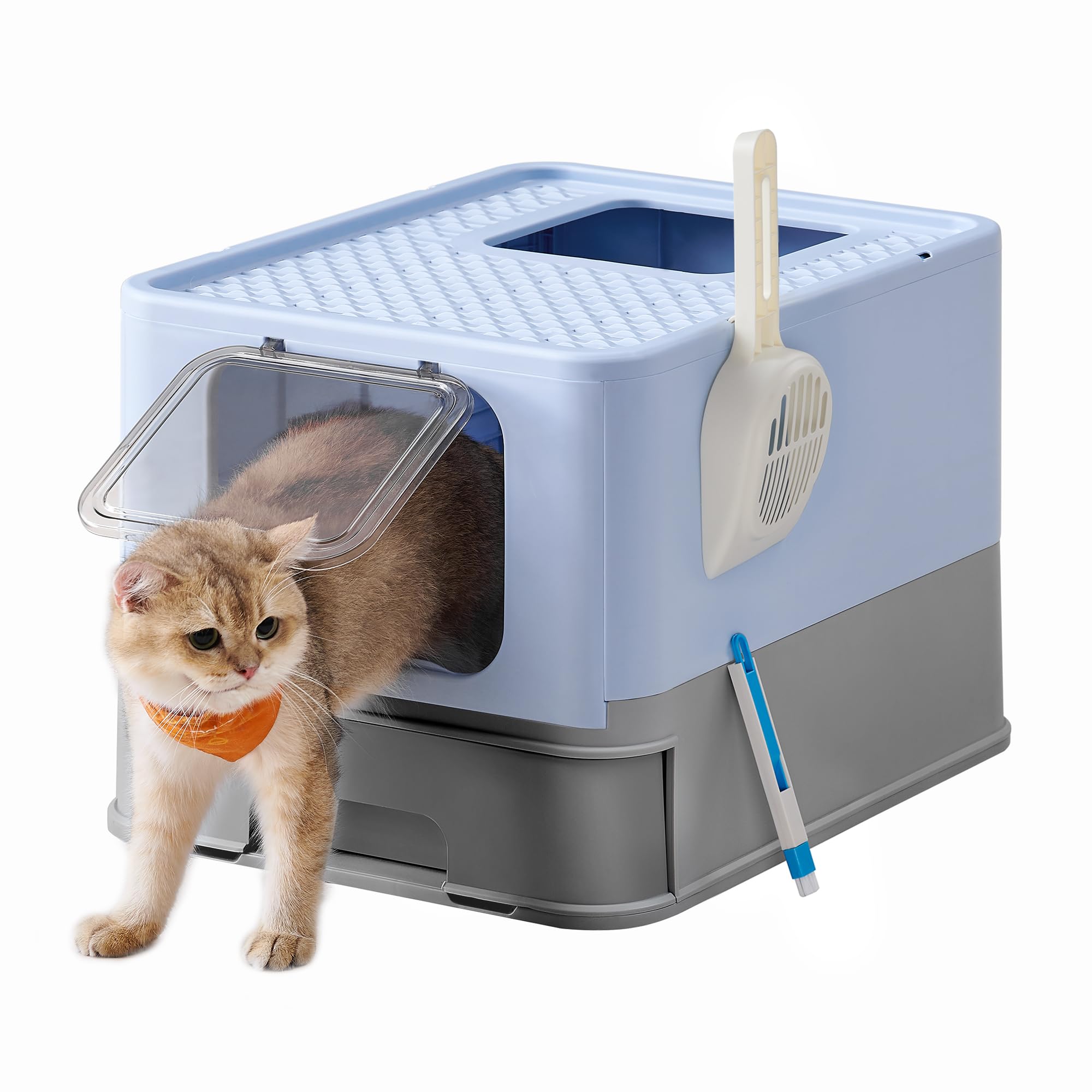 Feandrea Areia para gatos, caixa de areia com bandeja removível, pá, escova, espaço para gatos grandes, carga de 15 kg, anti-filtração, anti-fugas, bege e preto PPT001W01