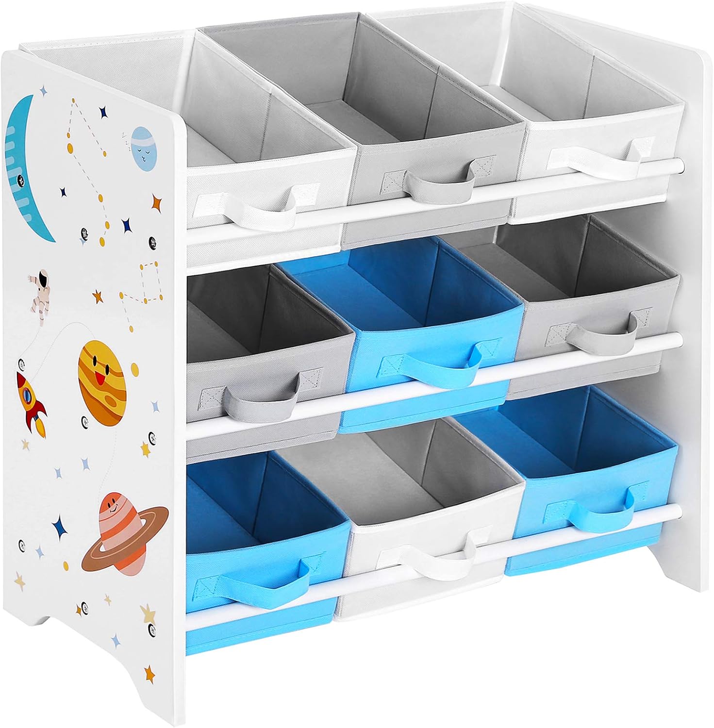 SONGMICS GKR33WT Estante infantil para brinquedos e livros, 9 caixas de tecido não tecido removíveis com asas, para sala de jogos, escola, 62,5 x 29,5 x 60 cm, economiza espaço, branco