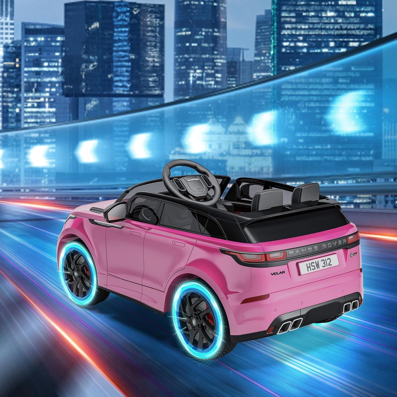 Carro elétrico para crianças, Land Rover com licença, 12 V, com controlo remoto, música, educação precoce, USB, TF, Mp3, carro elétrico para crianças a partir de 3 anos (rosa)