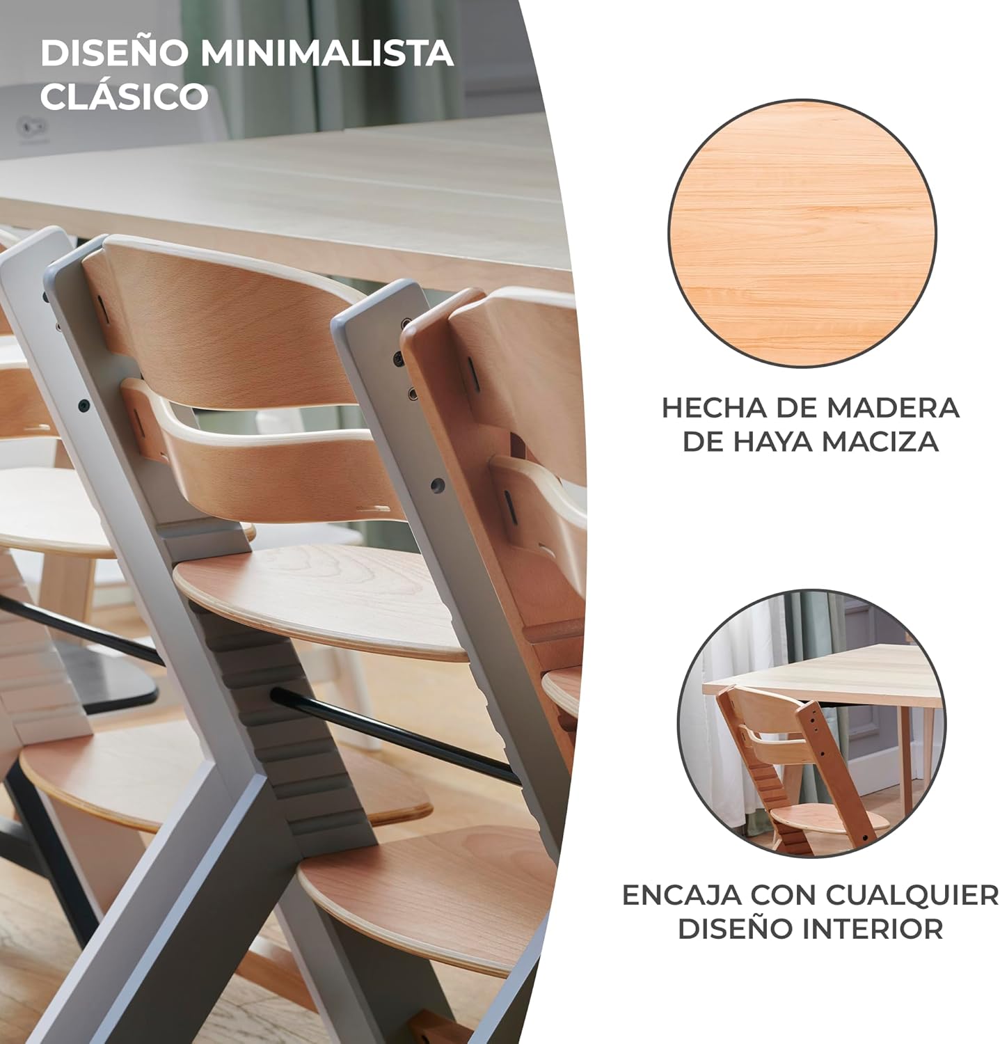kk Kinderkraft ENOCK Cadeira alta bebé de madeira, infantil, portátil, para crianças, cadeira alta evolutiva, ergonómica, com acessórios, barreira e bandeja, madeira natural