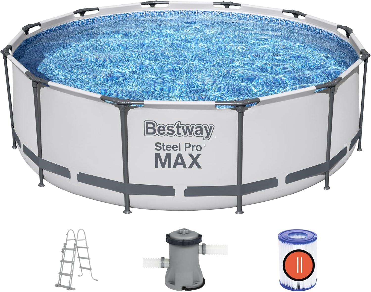 BESTWAY 56418D - Piscina Desmontable Tubular Steel Pro Max 366 x 100 cm, con Depuradora Cartucho 2.006 L/H y Escalera
