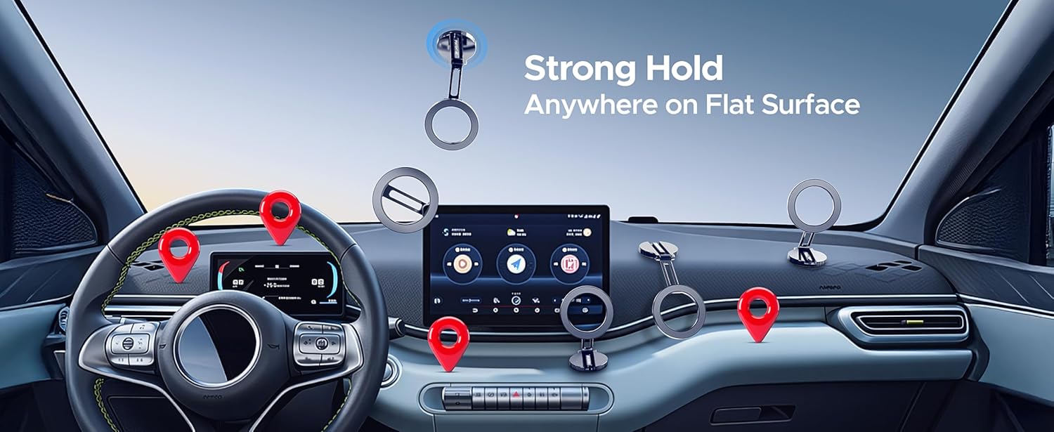 PORTENTUM Suporte móvel para carro Magsafe dobrável, com poderoso íman (20 x N52) e rotação de 360 ° – para espigão escritório ou outras superfícies - cinza escuro