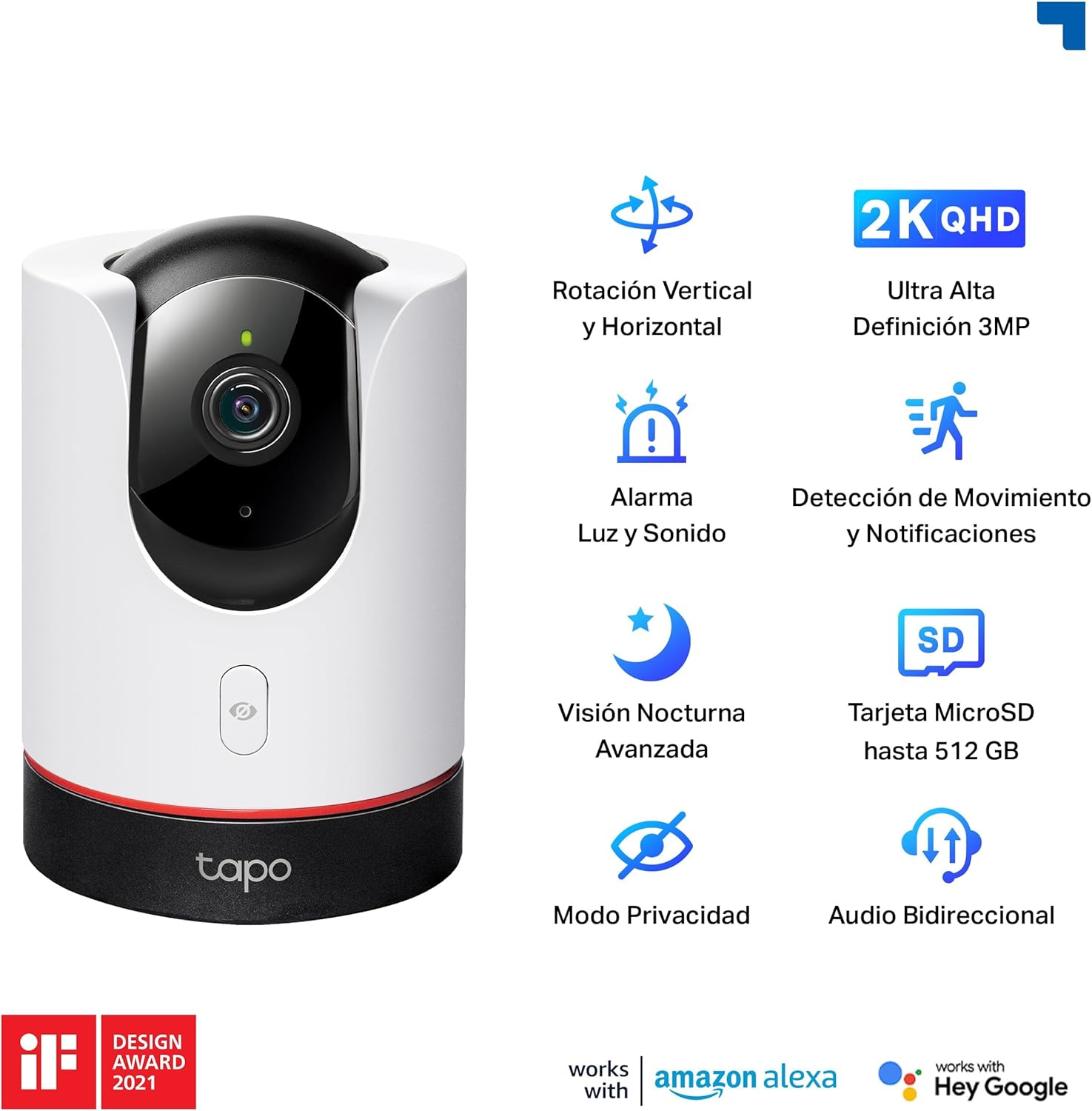 Tapo C225 - IA Câmara de vigilância 360°, 2K QHD, Inteligente de IA, visão noturna, áudio bidirecional, detecção de movimento, suporta cartão SD 512G, controlo remoto, configuração fácil