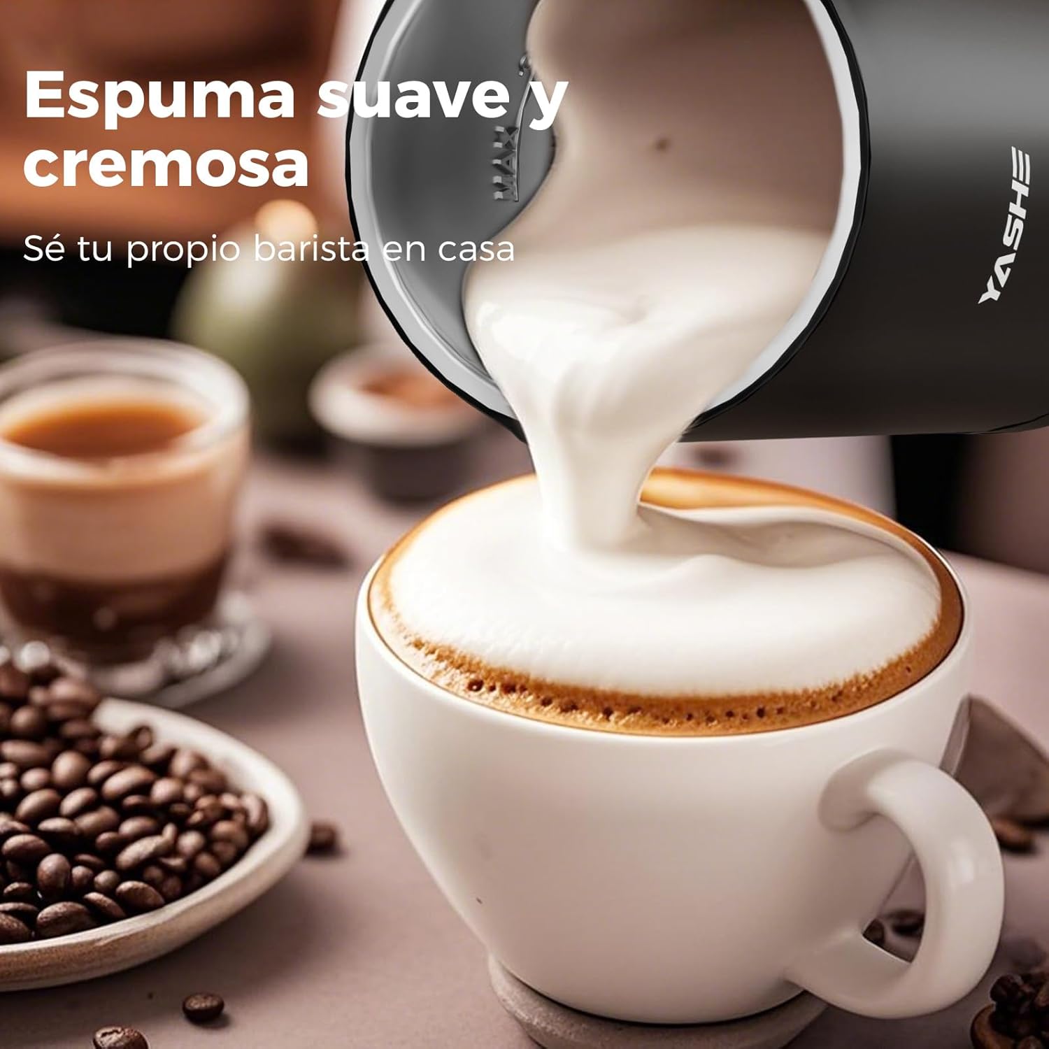 YASHE 4 em 1 Espumador e aquecedor de leite elétrico 500 W, 300 ml para espuma quente / fria, ideal para café, capuchinho, latte, macarrão, silencioso, revestimento anti-aderente, fácil limpeza