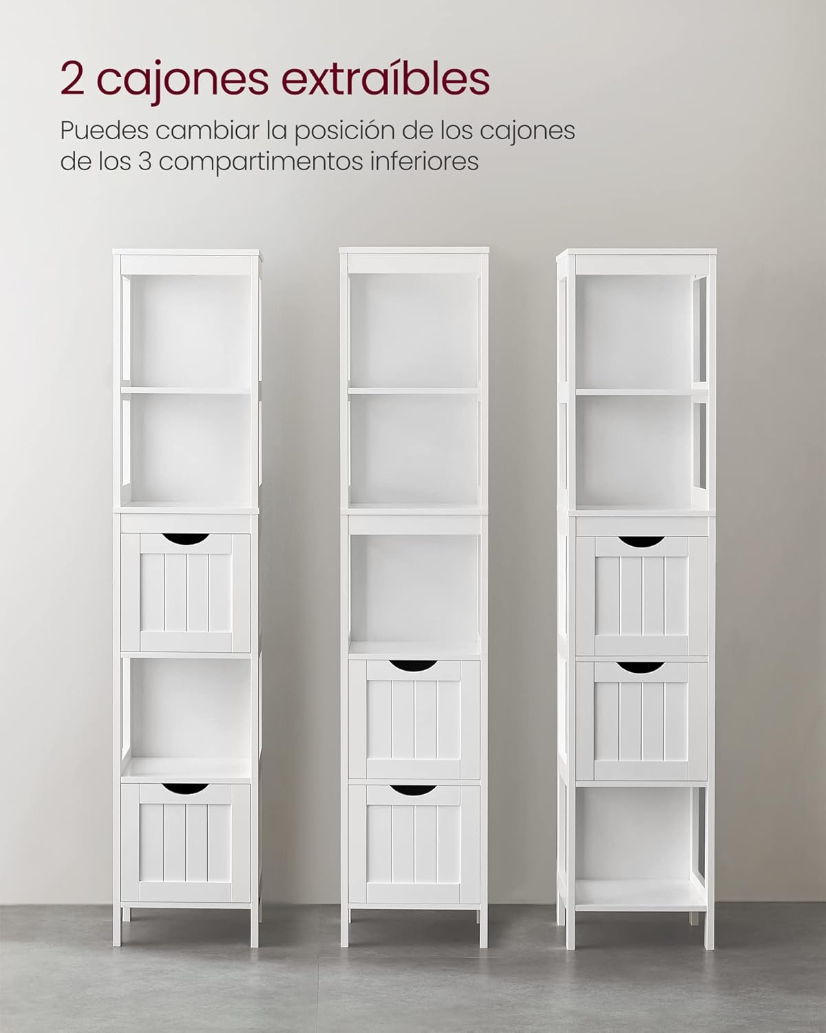 VASAGLE Armário de casa de banho, armário independente, confortável de 2 gavetas, 1 compartimento aberto, para casa de banho, sala de estar, cozinha, branco BBC42WT