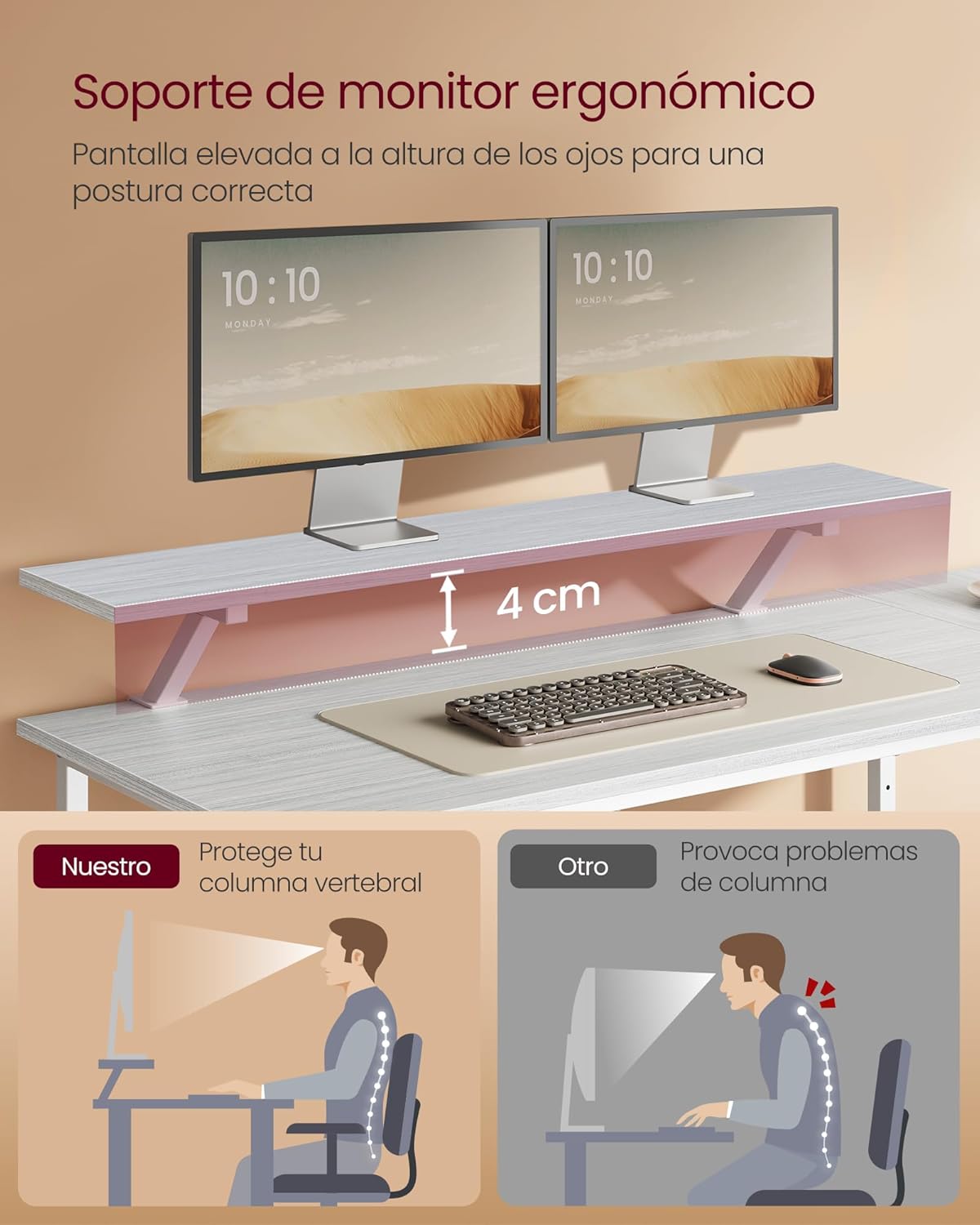 VASAGLE Escritorio en Forma de L, Esquinero, con 2 Amplios Cajones, Mesa con Soporte para Monitor, para Esquina, con Estante Ajustable, para Oficina Casa, Blanco Arce LWD097W01
