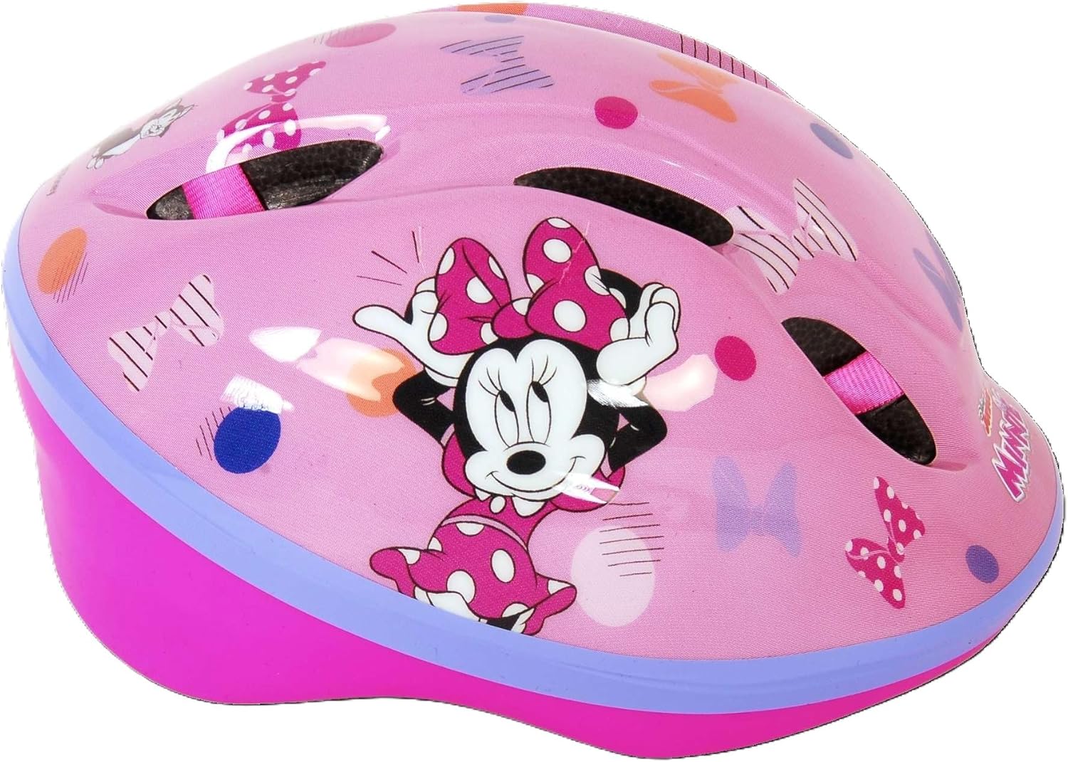 A.T.L.A.S. Bicicleta Infantil de 12 Pulgadas Minnie de Disney Equipada con 1 Freno, Cesta Delantera, Soporte para muñeca Trasera, Guardabarros + Casco Incluido niña, Niñas, Rosa, 12''