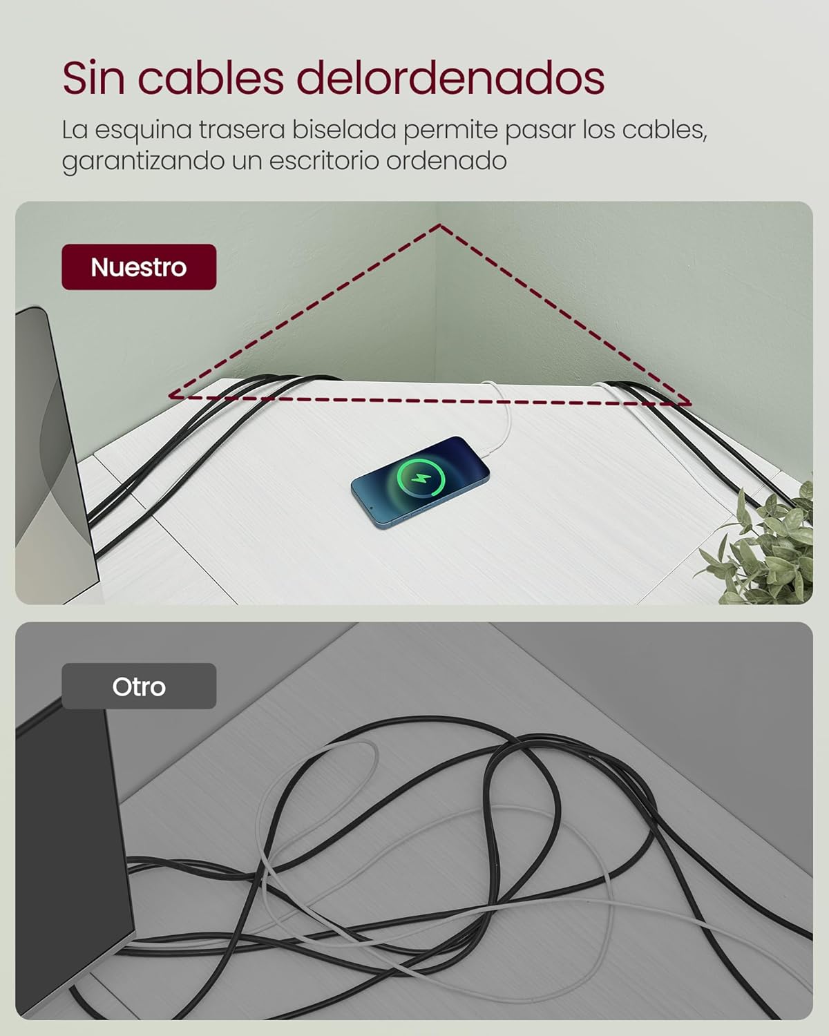 VASAGLE Escritório de canto, mesa em forma de L, 149 x 149 x 76 cm, economiza espaço, escritório em casa, jogos, branco Bordo LWD073W01