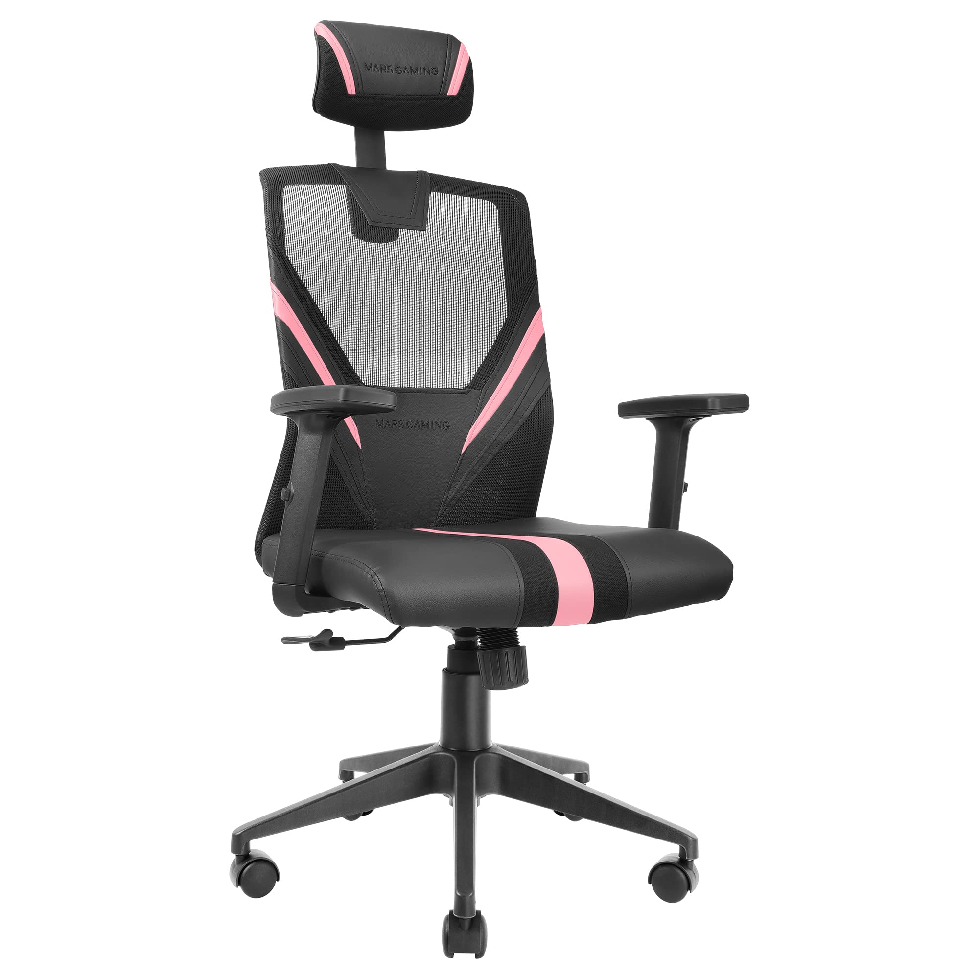 Mars Gaming MGC-ERGOB, cadeira de jogos ergonómica, assento e encosto de malha respirável, encosto de cabeça regulável, altura ajustável entre 110,5 e 120,5 cm, sistema de equilíbrio de 3° a 18°