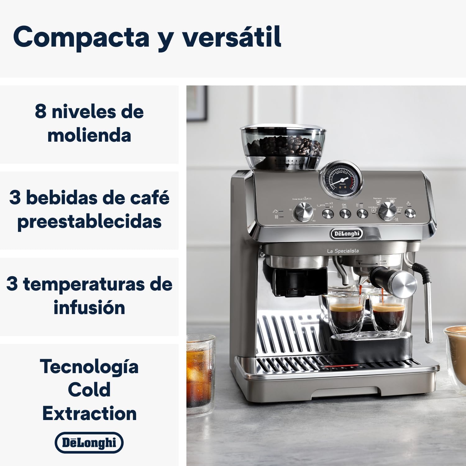 De'Longhi A arte especial Evo EC9255.T, máquina de café expresso, com função Cold Brew, com jarro de leite profissional, sensor Grinding Technology, incluído kit de barista, 1550 W, titânio