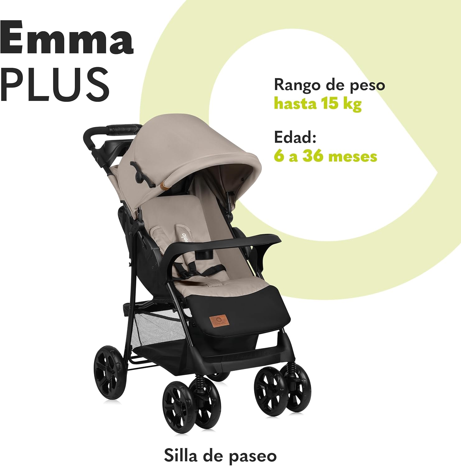 LIONELO Emma Plus Carrinho de passeio até 15 kg 6-36 M encosto ajustável cinto de segurança de 5 pontos capuz profundo organizador para pais